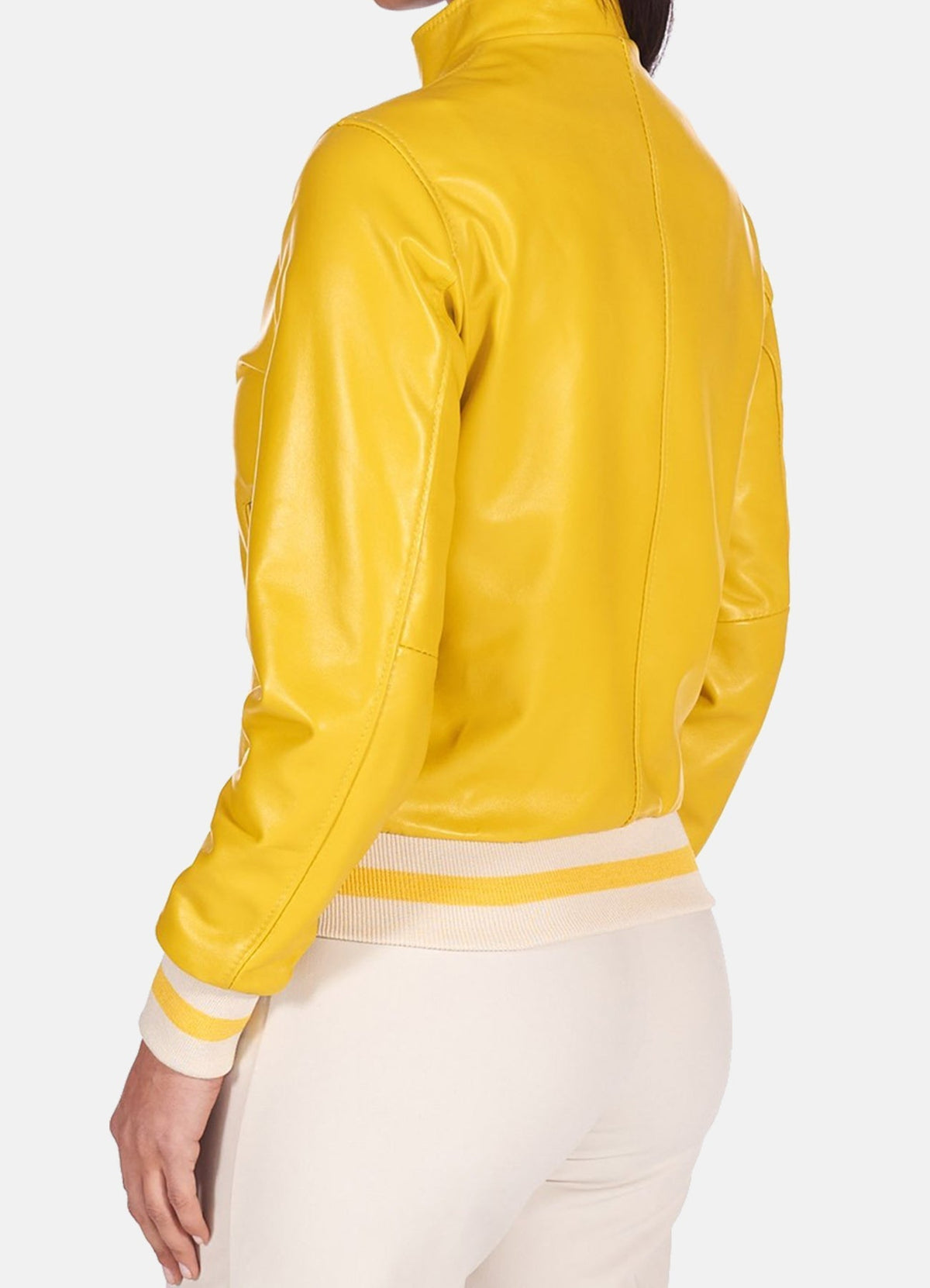Women's Bright Yellow Bomber Leather Jacket