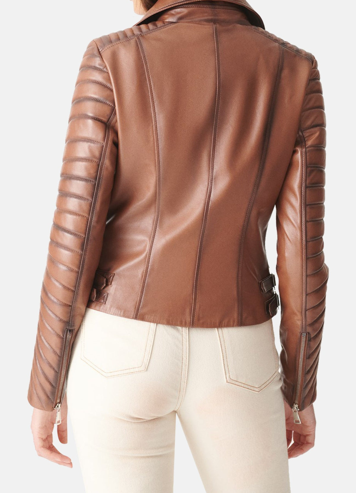 Women's Padded Brown Biker Leather Jacket