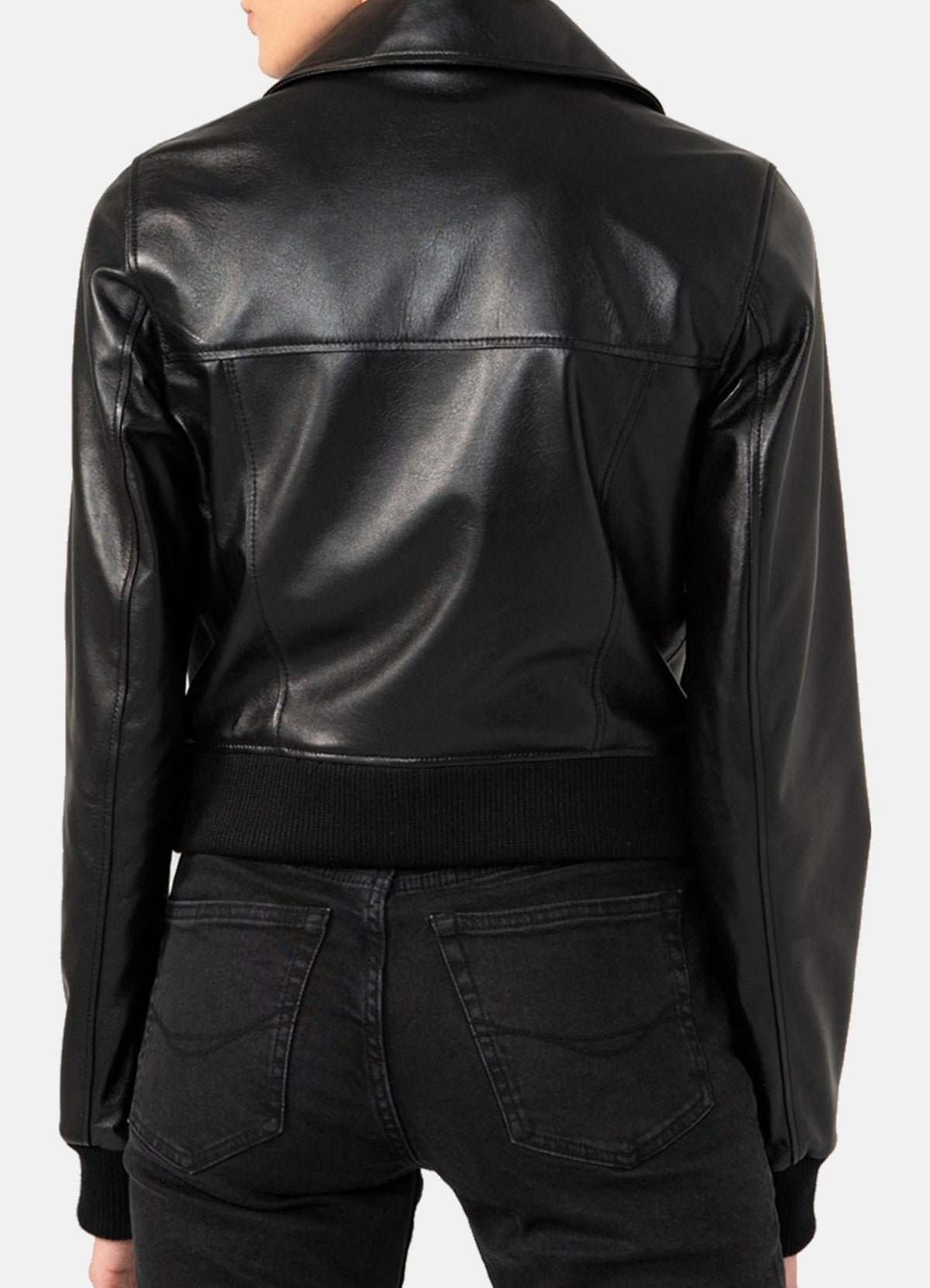 Women's Shiny Black Biker Leather Jacket