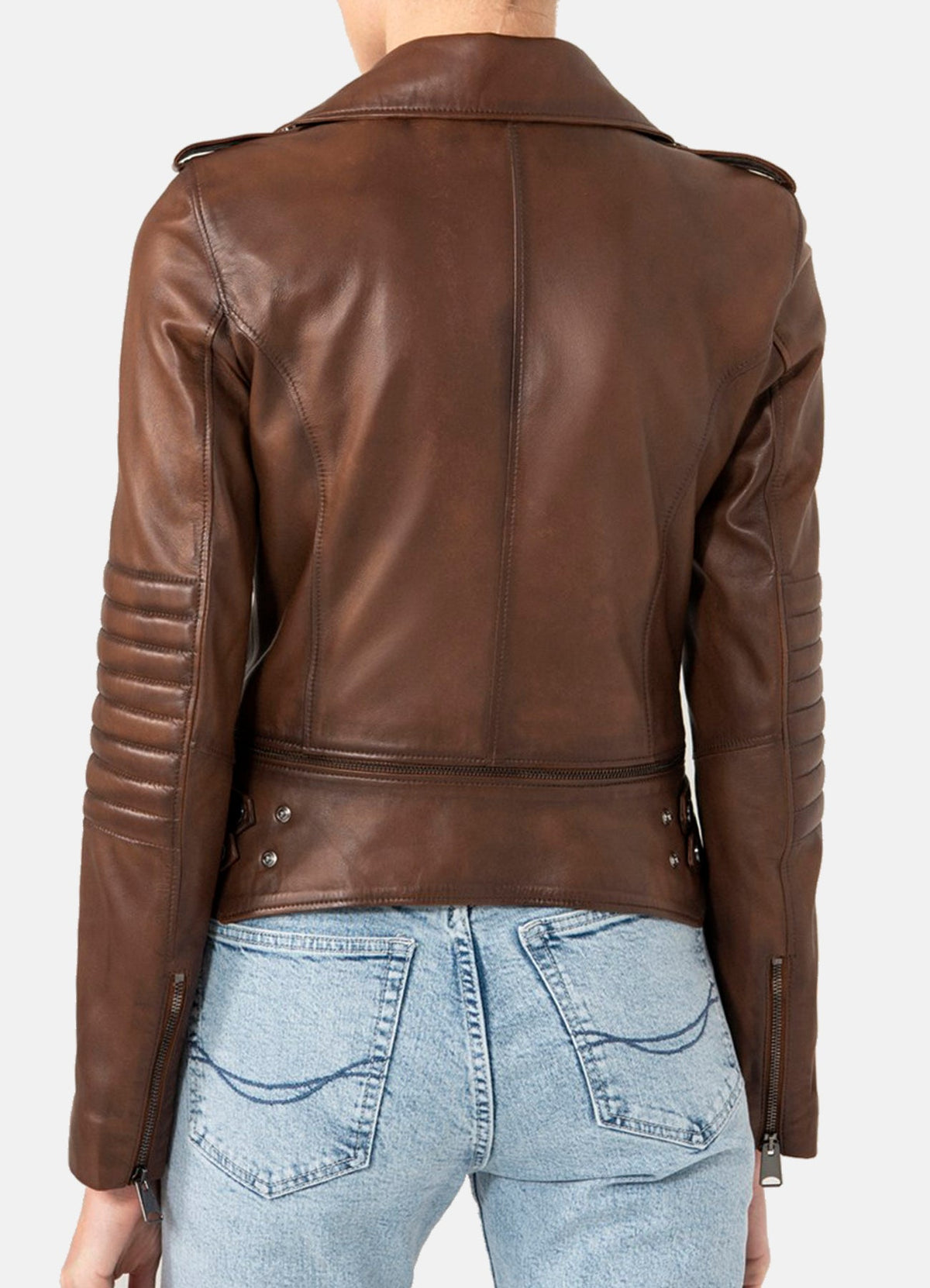 Women's Fitted Brown Biker Leather Jacket