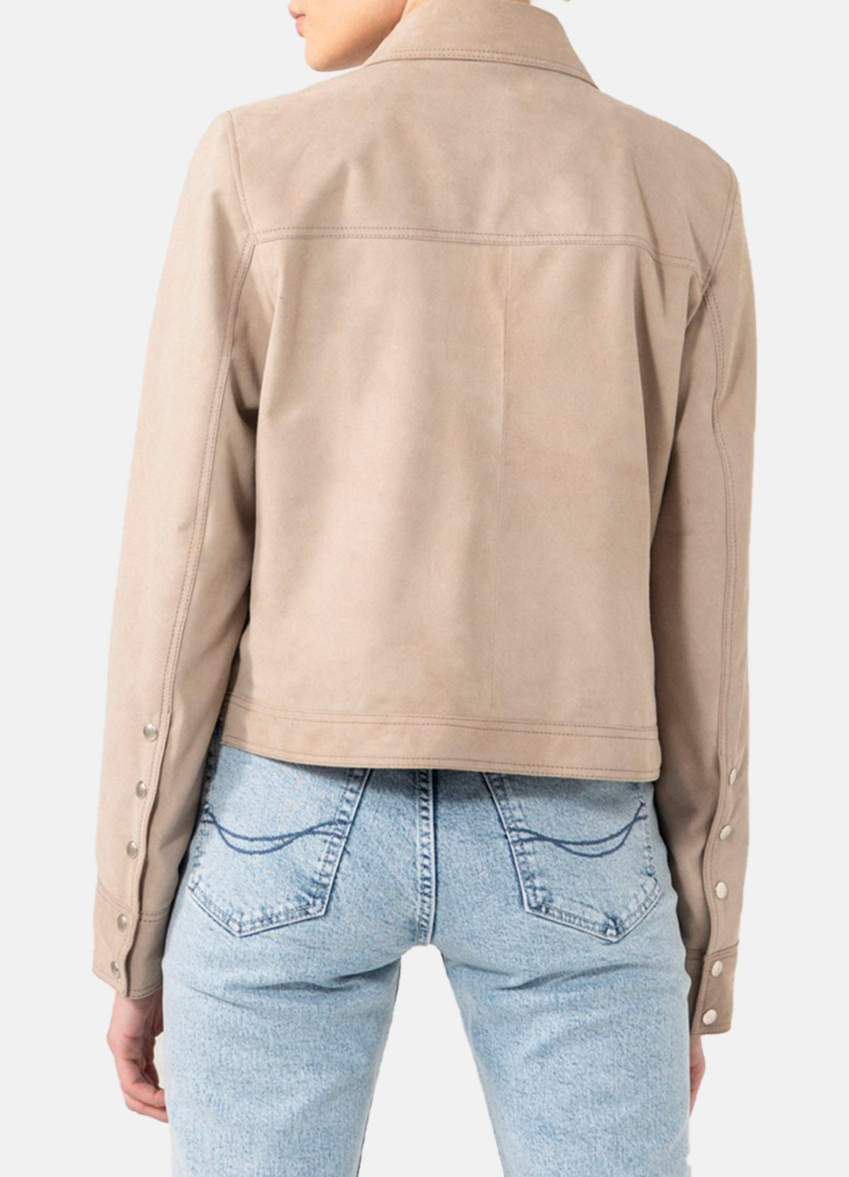 Women's Beige Denim Style Suede Leather Jacket