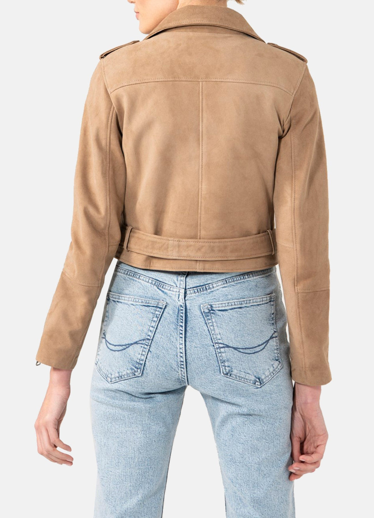Women's Camel Suede Biker Leather Jacket