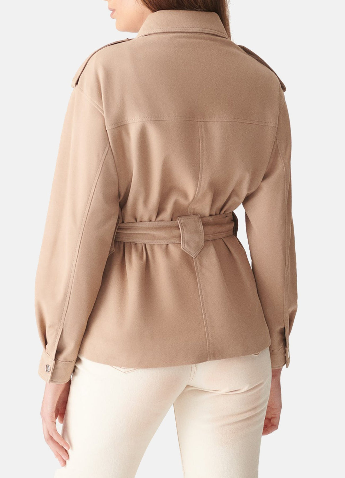 Women's Beige Long Length Suede Leather Jacket