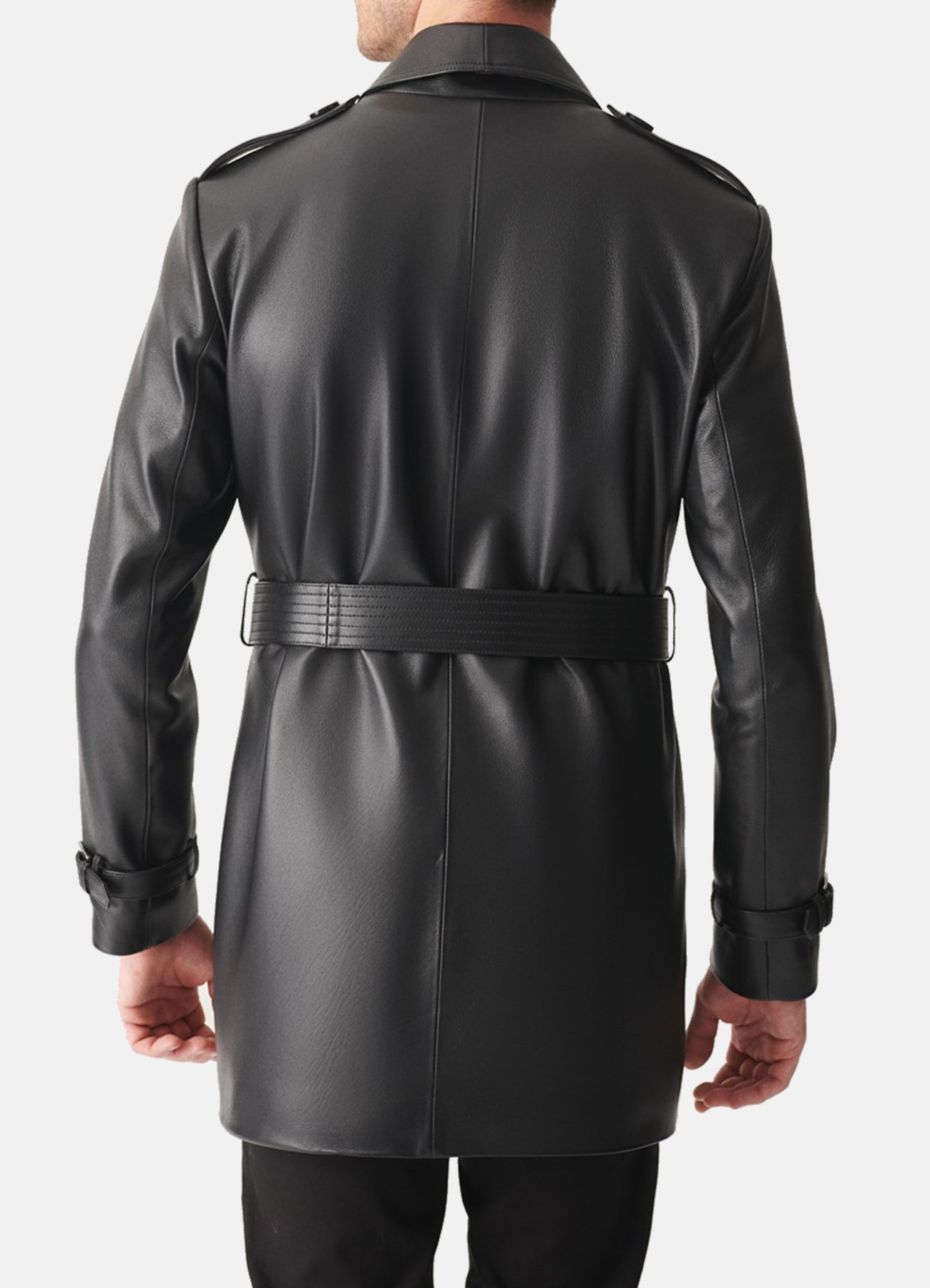 Men's Black Mid-Length Leather Coat