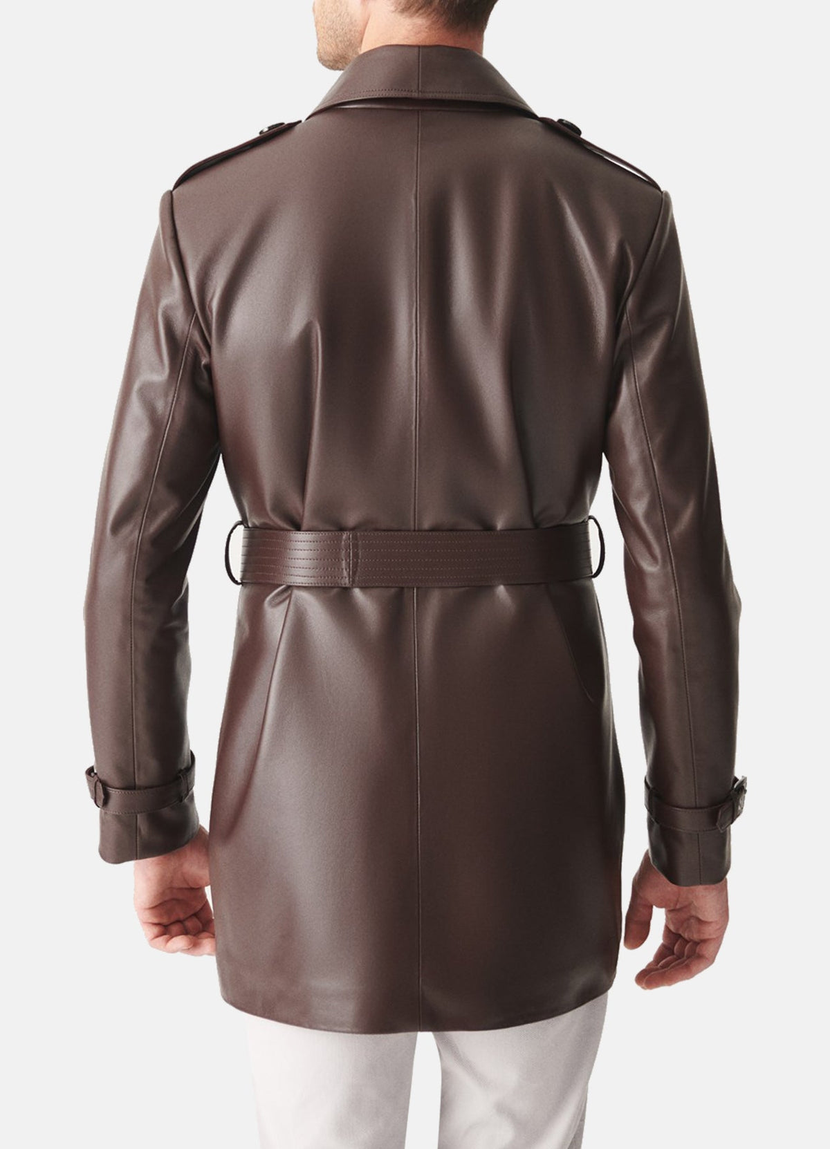 Men's Shiny Brown Mid-Length Leather Coat