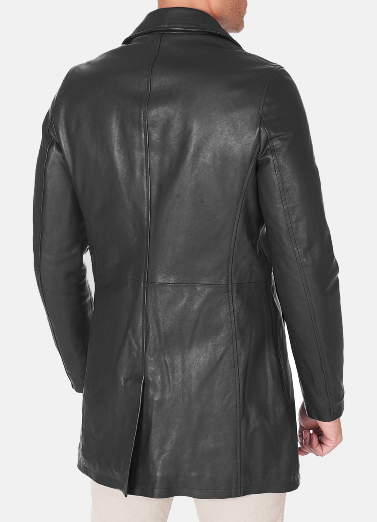 Men's Iconic Black Mid-Length Leather Coat