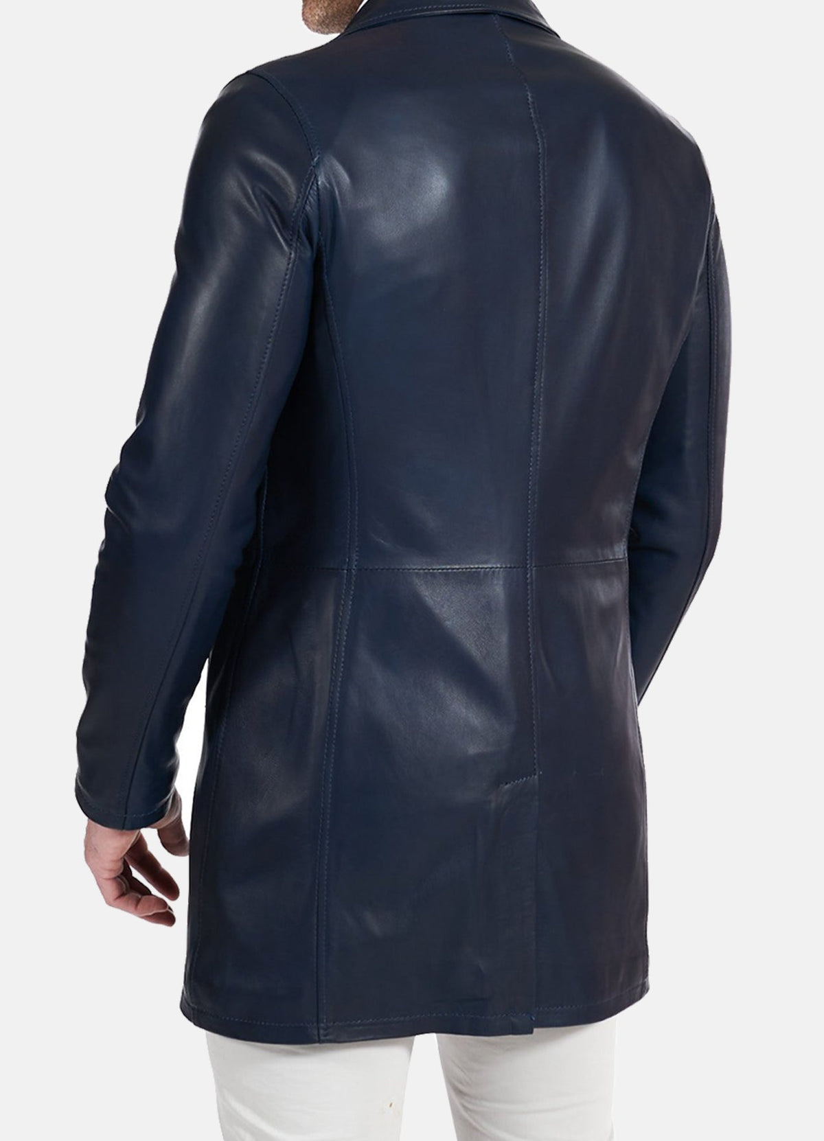 Men's Casual Blue Mid-Length Leather Coat