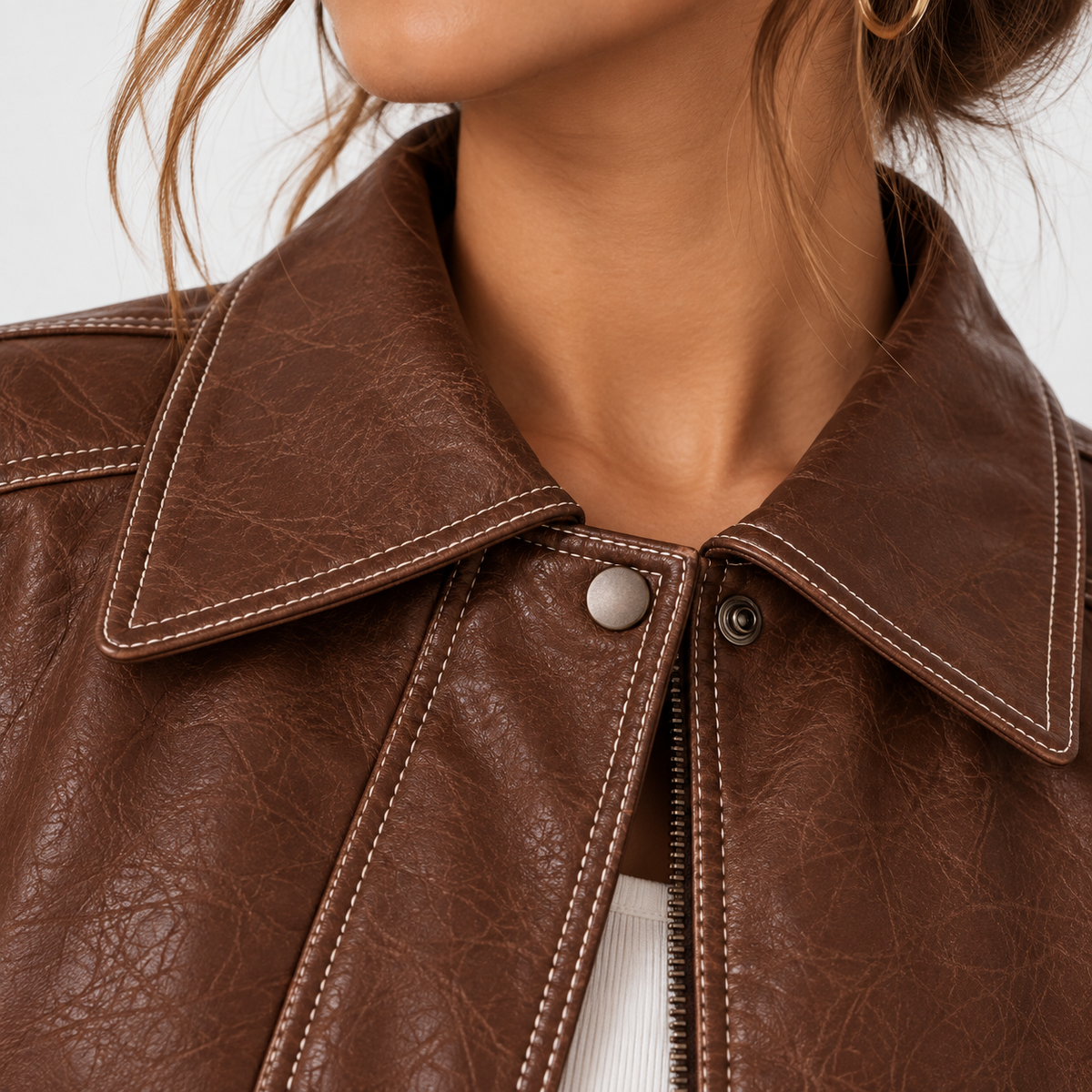 Women's Oversized Brown Faux Leather Jacket