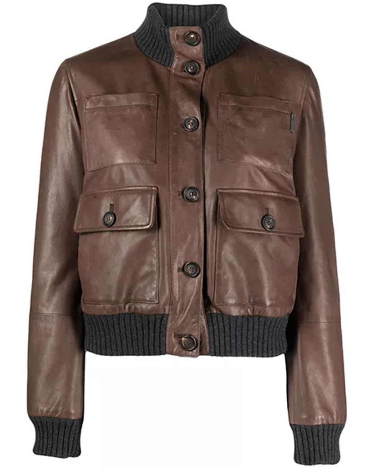 Brown Leather Bomber Jacket Women's