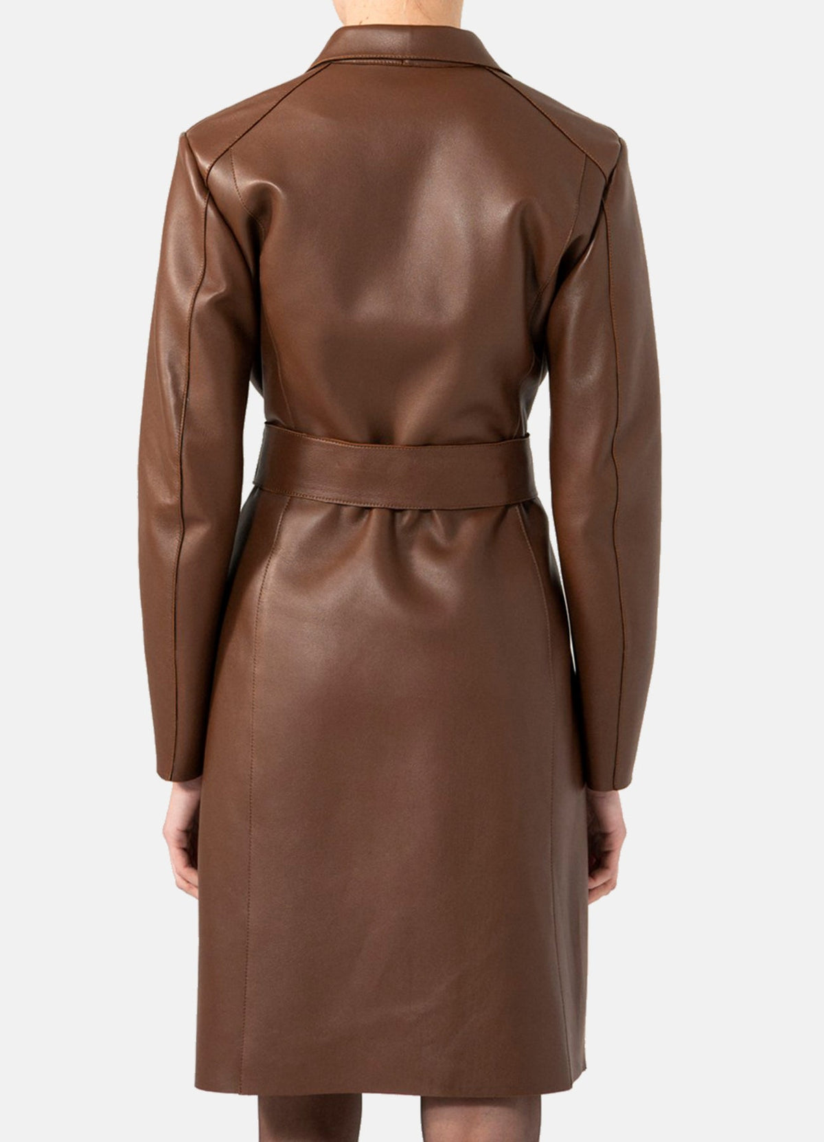 Women's Choco Brown Trench Leather Coat