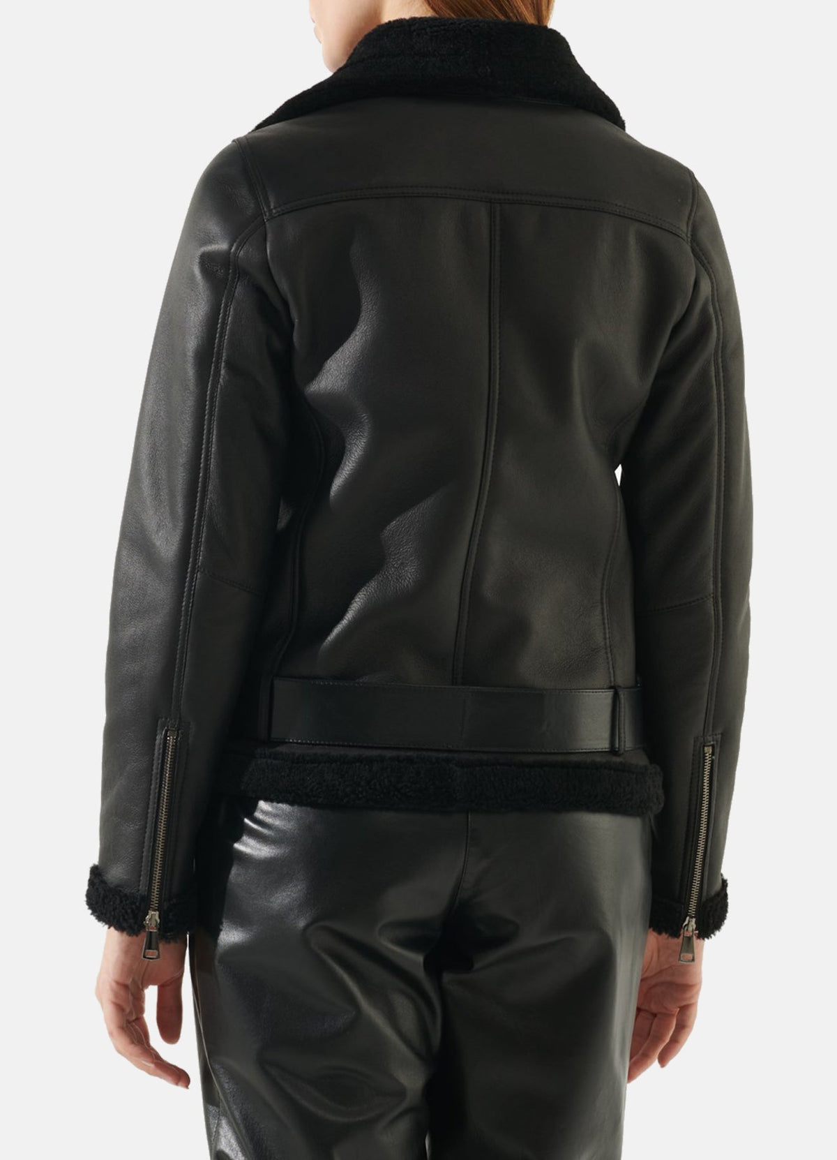 Women's Casual Black Shearling Leather Jacket