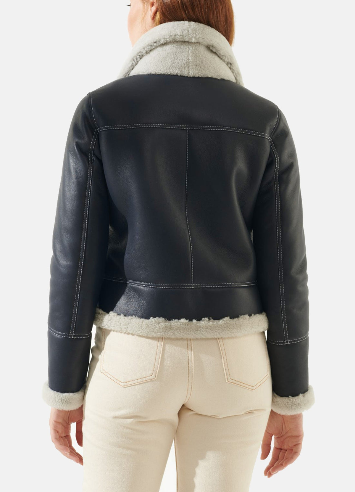 Women's Navy Blue Shearling Leather Jacket