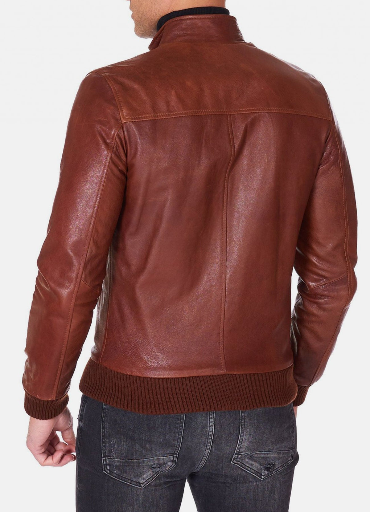 Men's Shiny Brown Bomber Leather Jacket