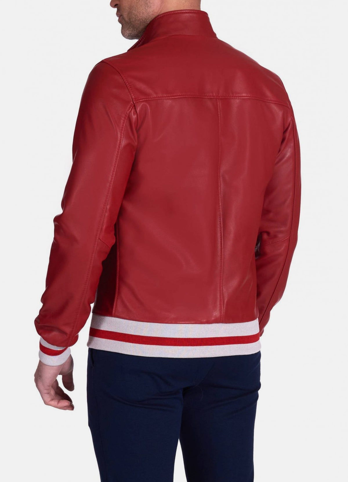 Men's Authentic Red Bomber Leather Jacket