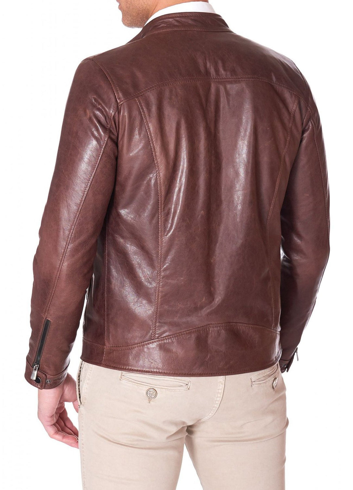 Men's Casual Style Brown Biker Leather Jacket