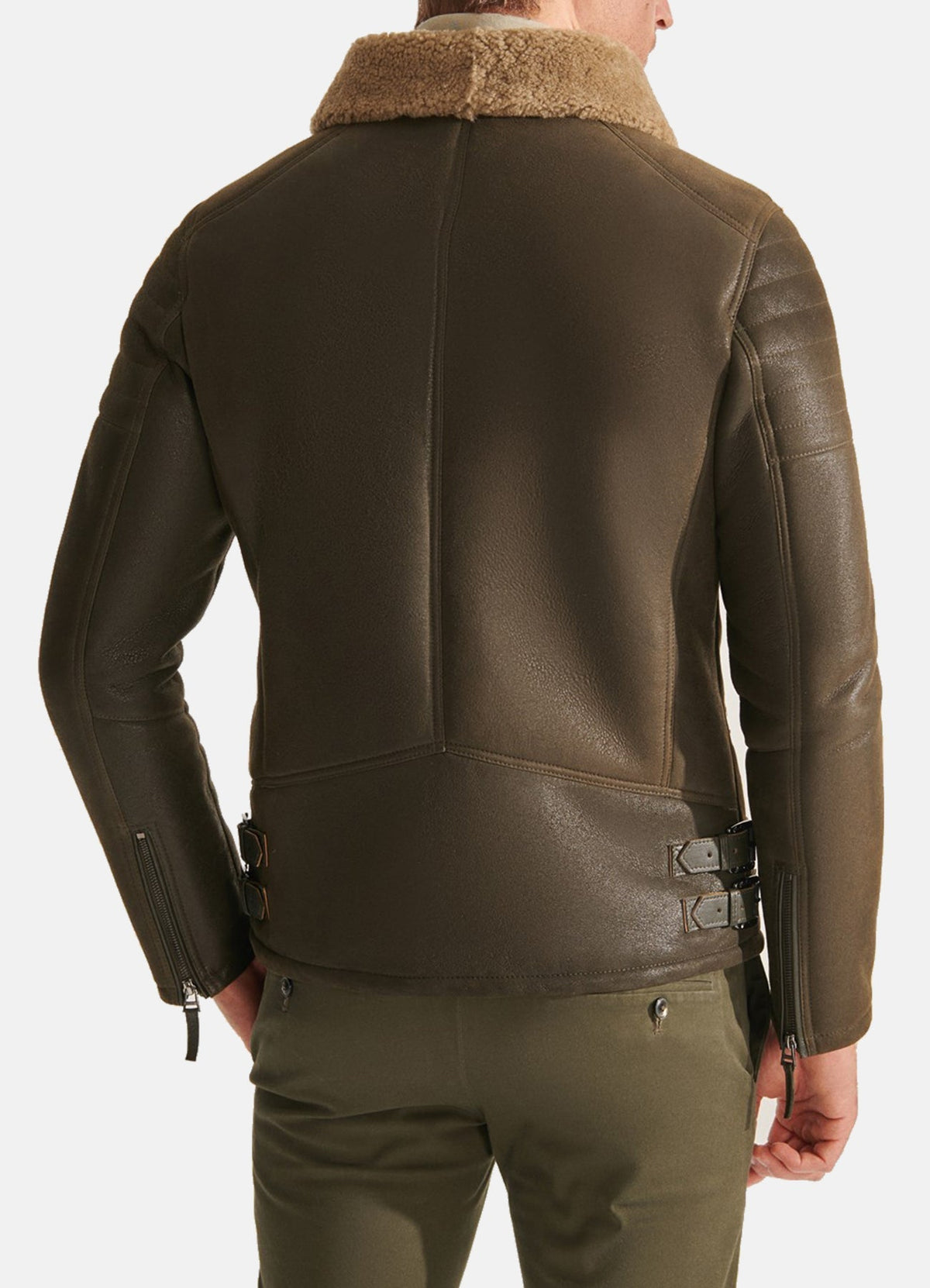 Men's Casual Moss Green Shearling Leather Jacket