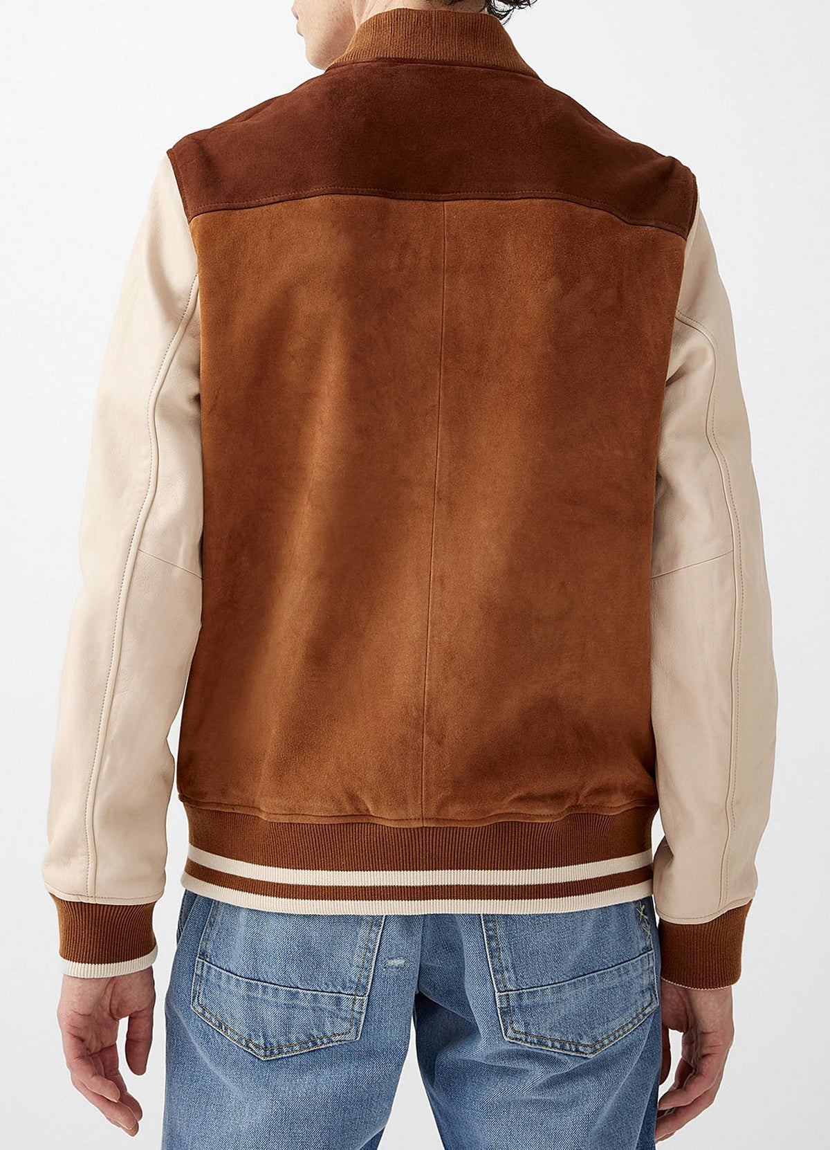 Men's Tan and Beige Suede Varsity Jacket