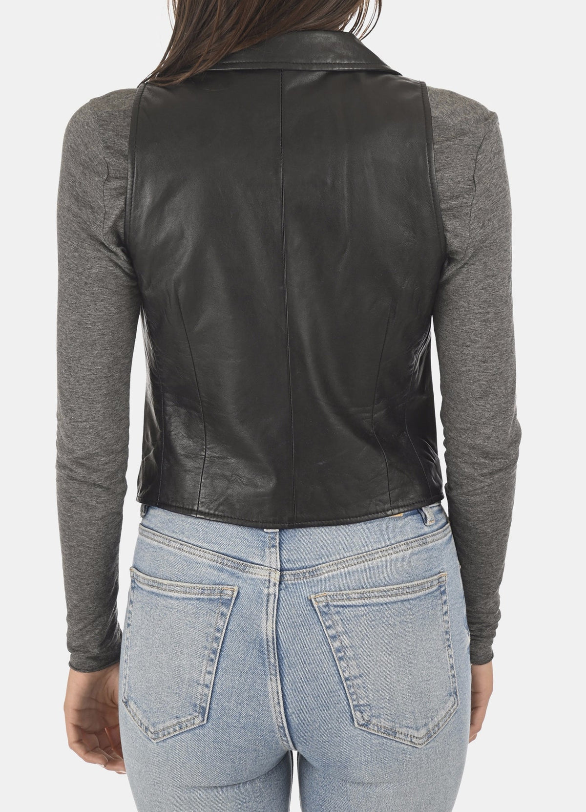 Women's Charcoal Black Leather Vest