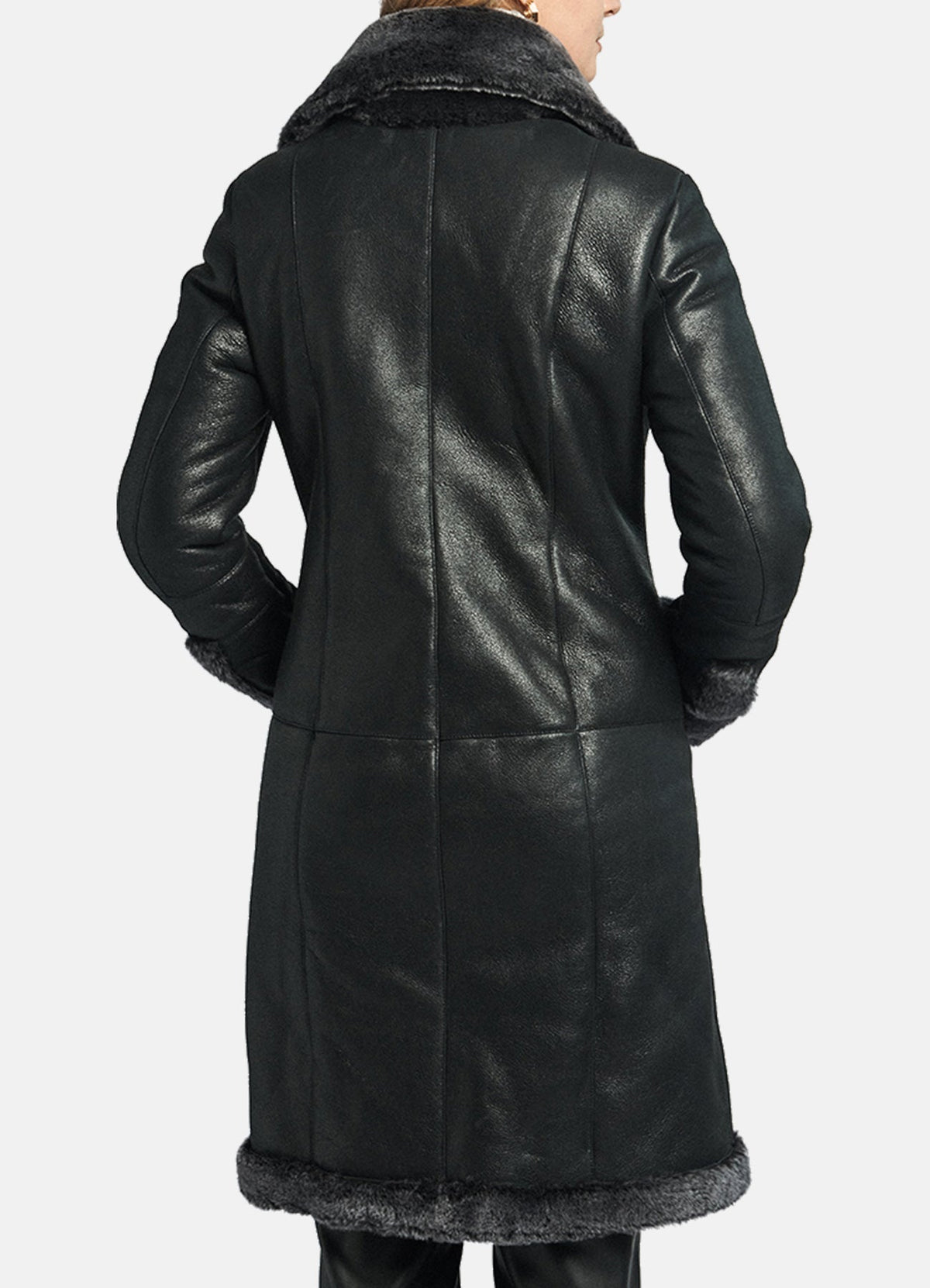 Women's Shiny Black Shearling Leather Coat