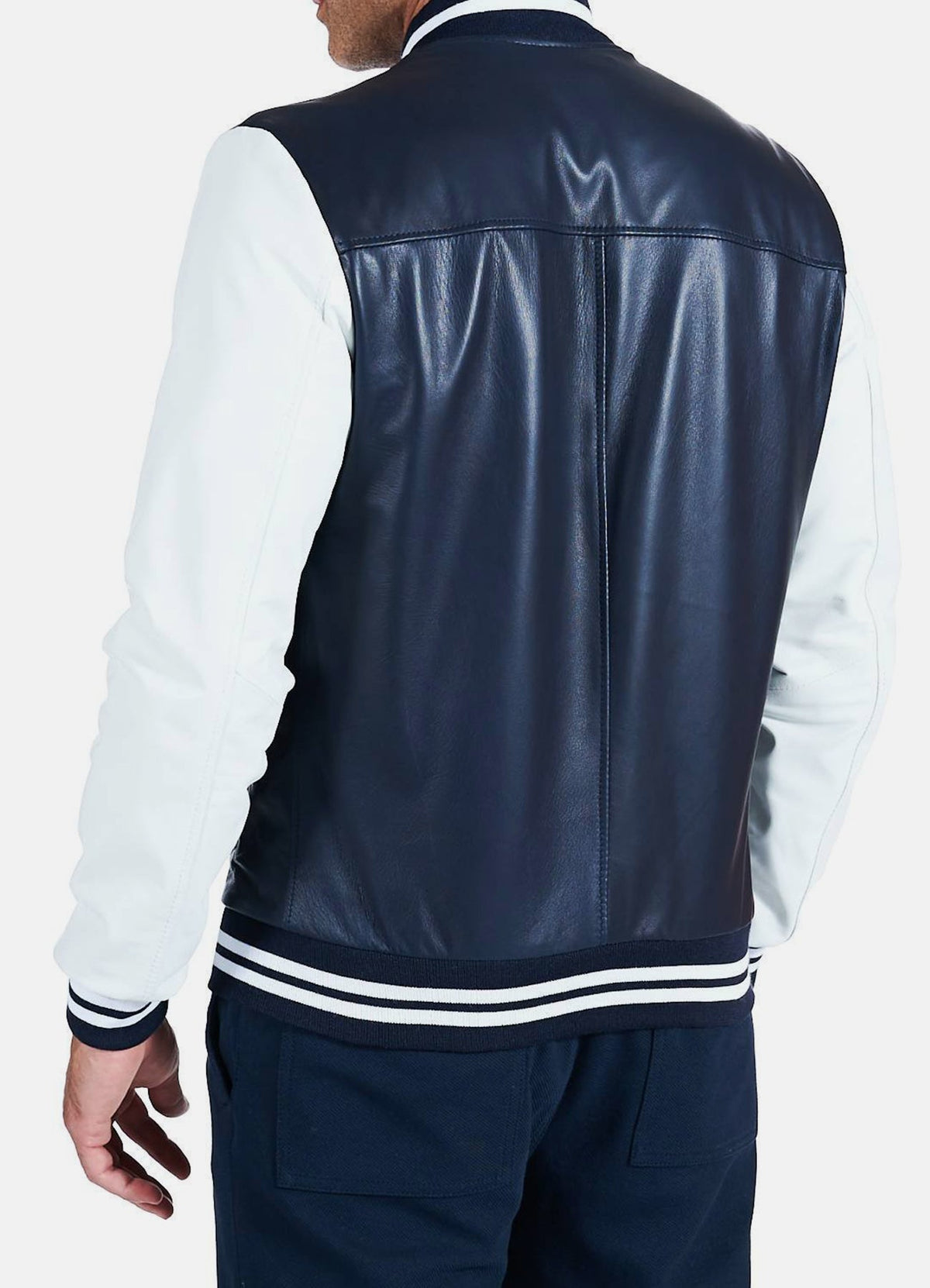 Men's Dark Blue and White Varsity Jacket