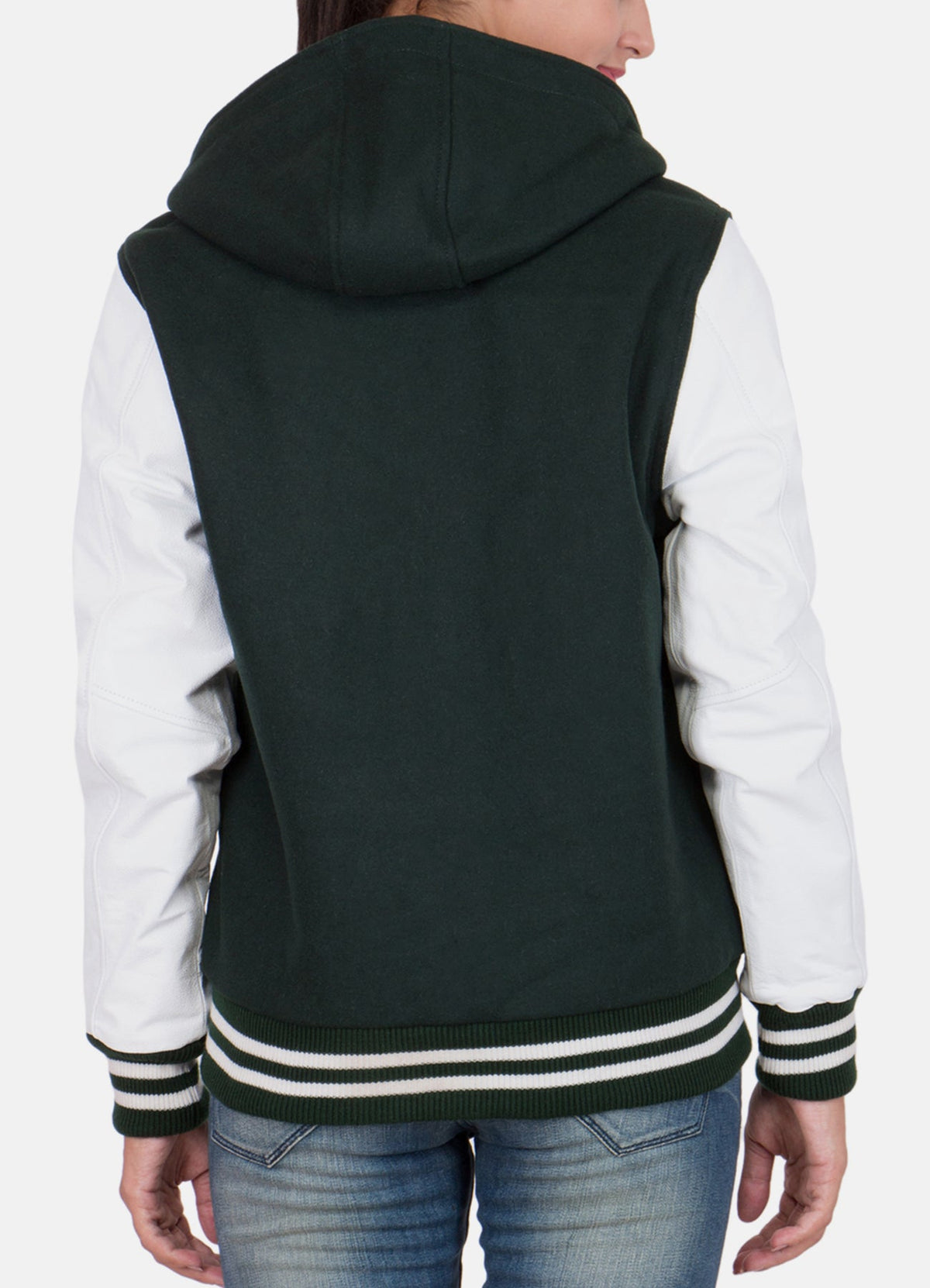 Women's Dark Green and White Varsity Jacket