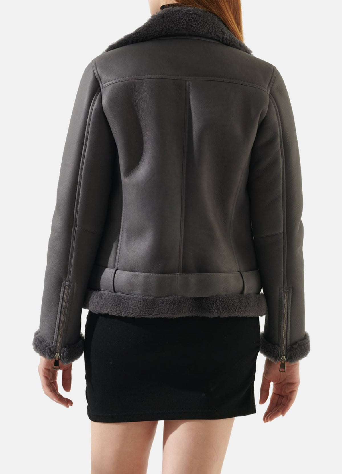 Women's Vintage Grey Shearling Leather Jacket