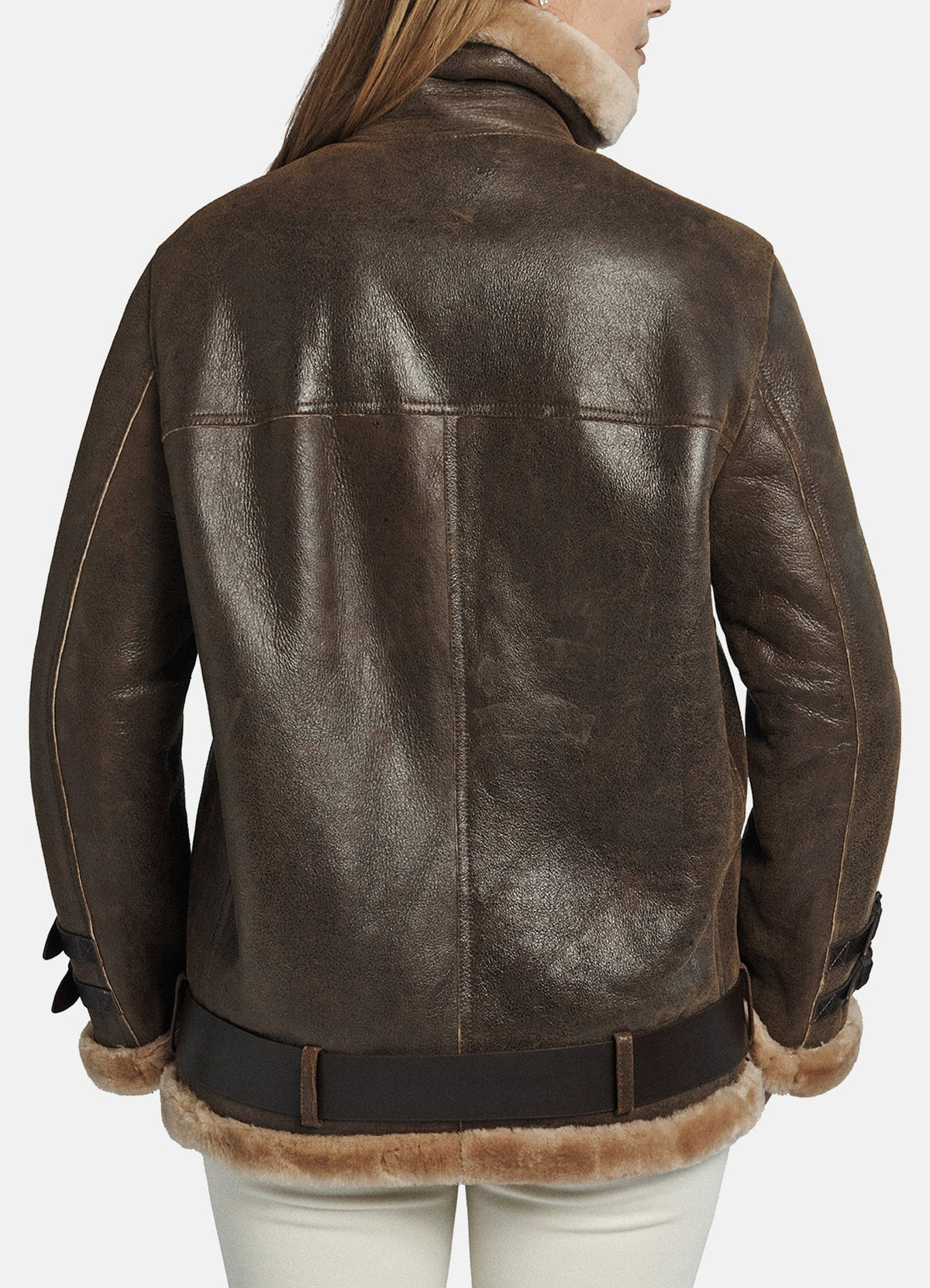 Women's Oversized Brown Shearling Leather Jacket
