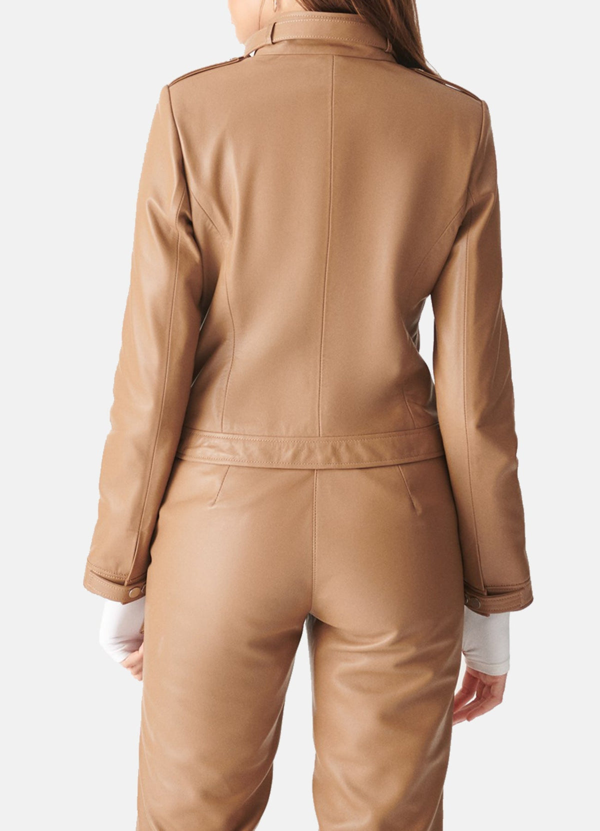 Women's Tan Sports Biker Leather Jacket