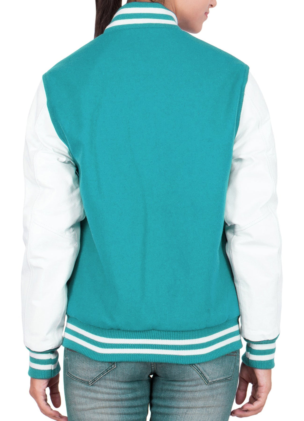 Women's Cyan and White Varsity Jacket