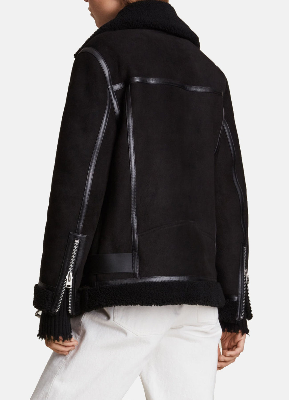 Women's Matt Black Shearling Leather Jacket