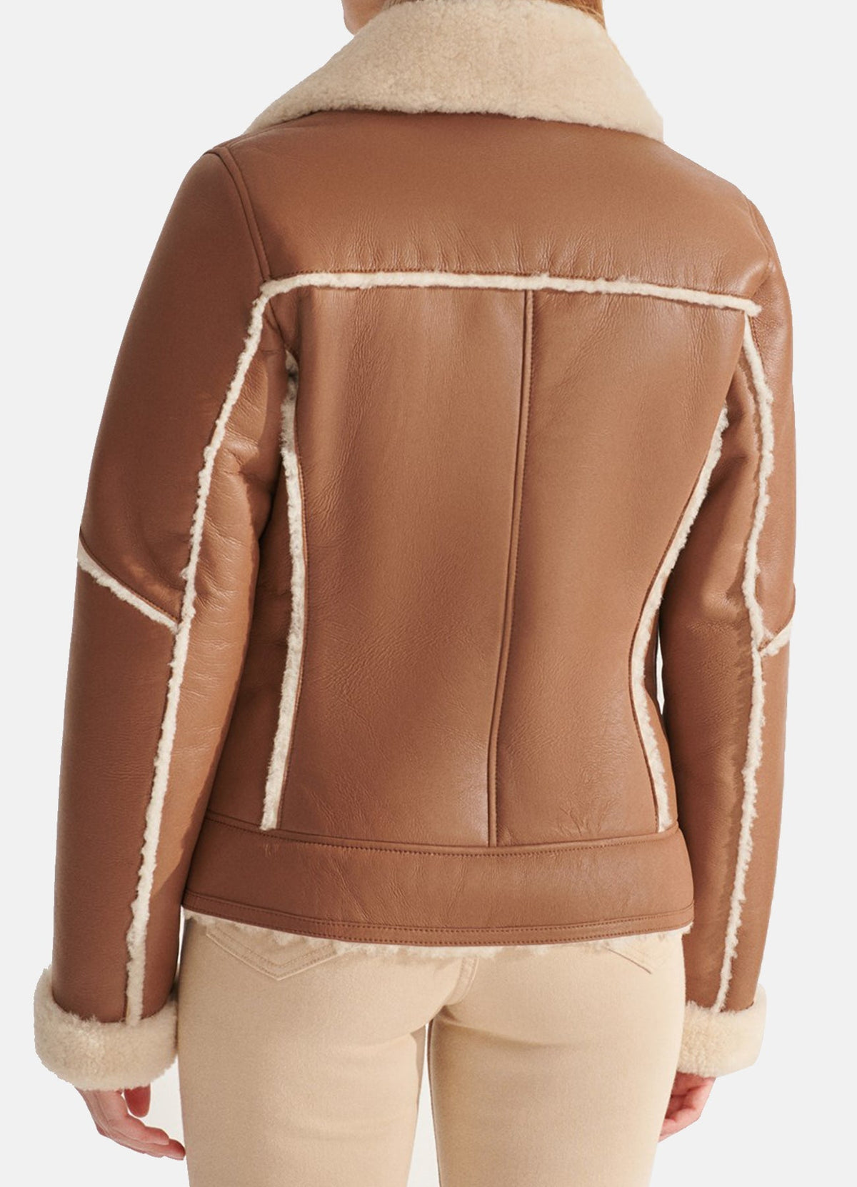 Women's TAN Sports Shearling Leather Jacket