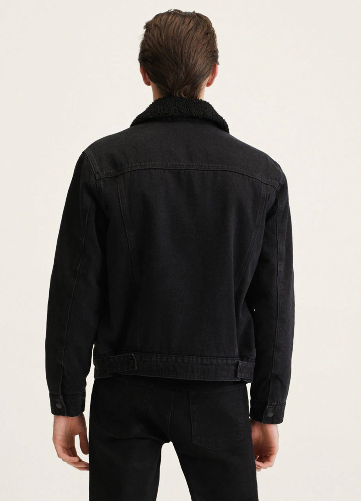 Men's Deep Black Denim Shearling Jacket