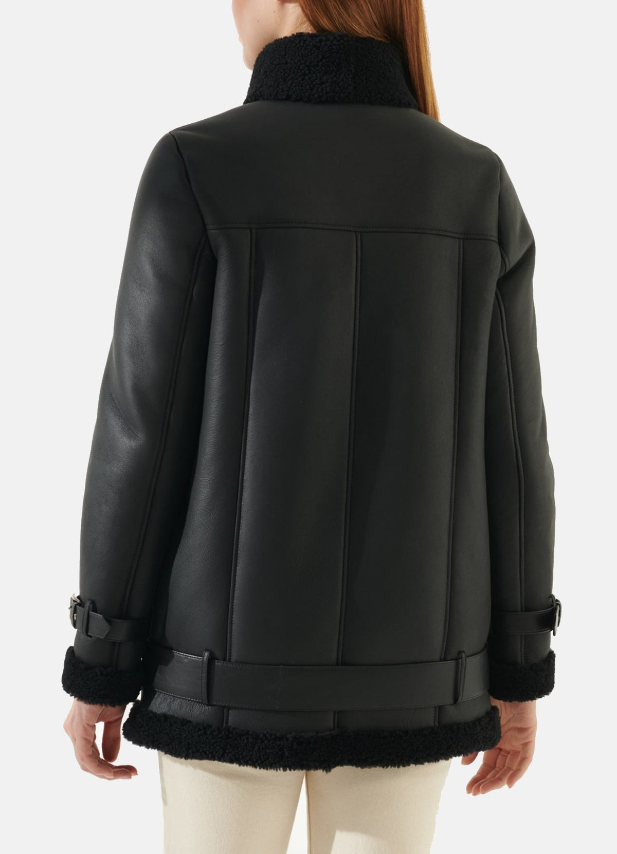 Women's Casual Black Oversized Shearling Leather Jacket