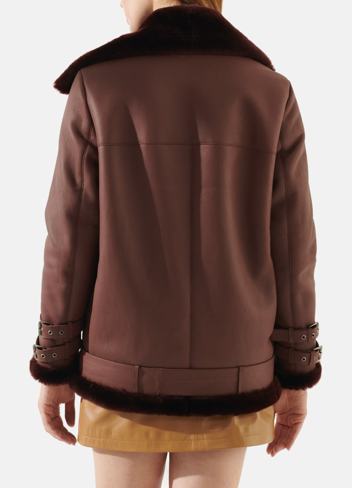 Women's Maroon Oversized Shearling Leather Jacket
