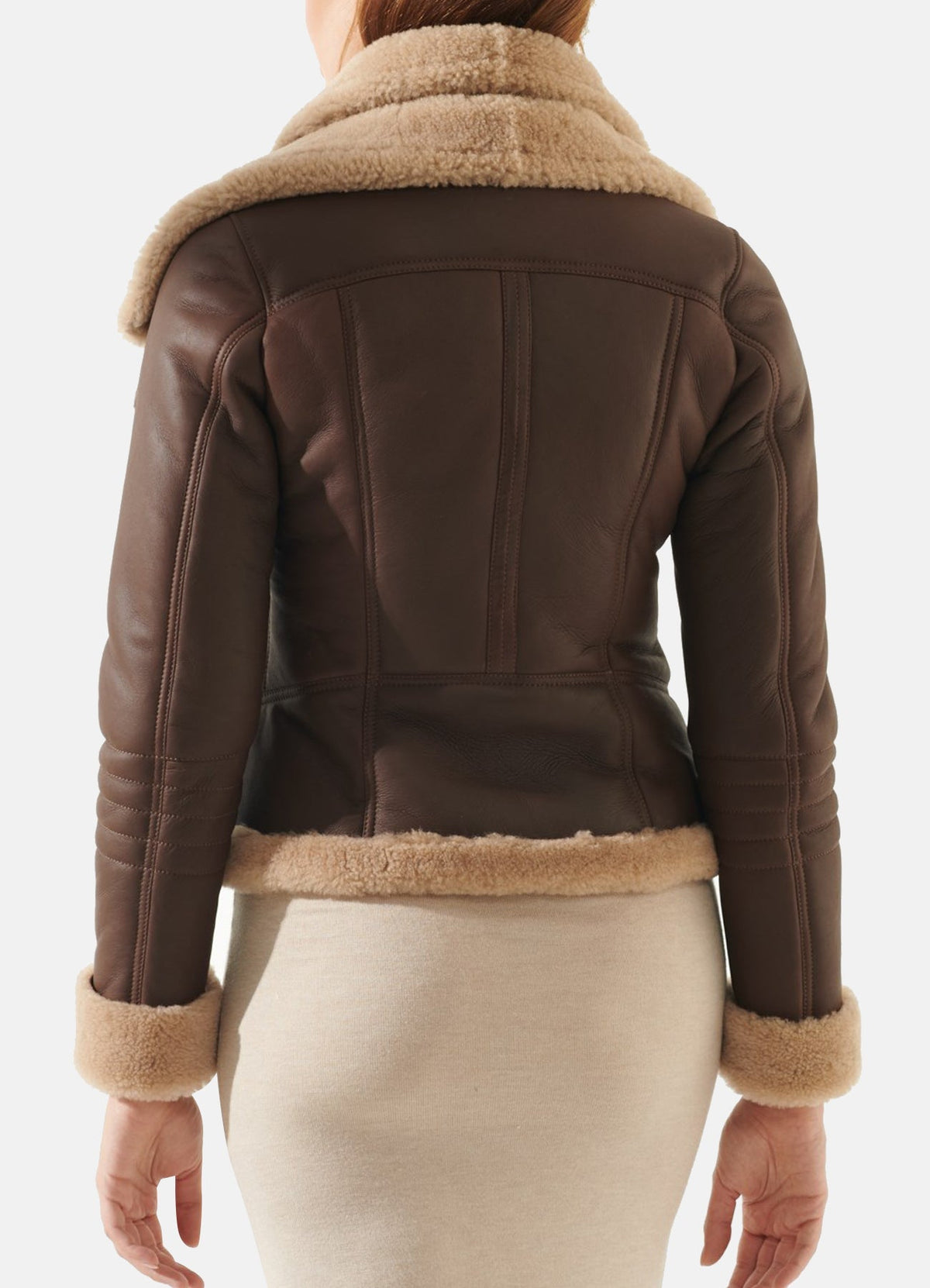 Women's Brown Double Collar Shearling Leather Jacket
