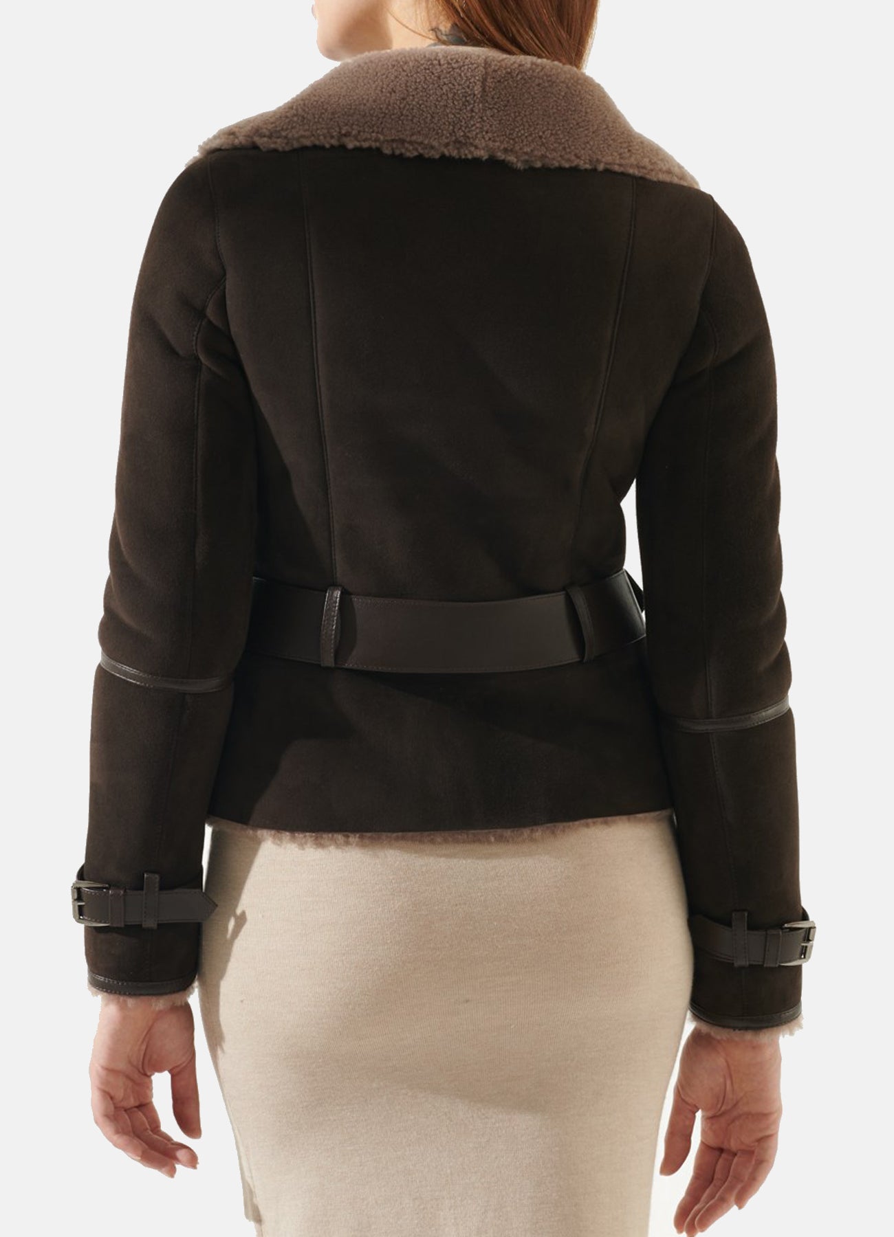 Women's Choco Brown Shearling Leather Jacket