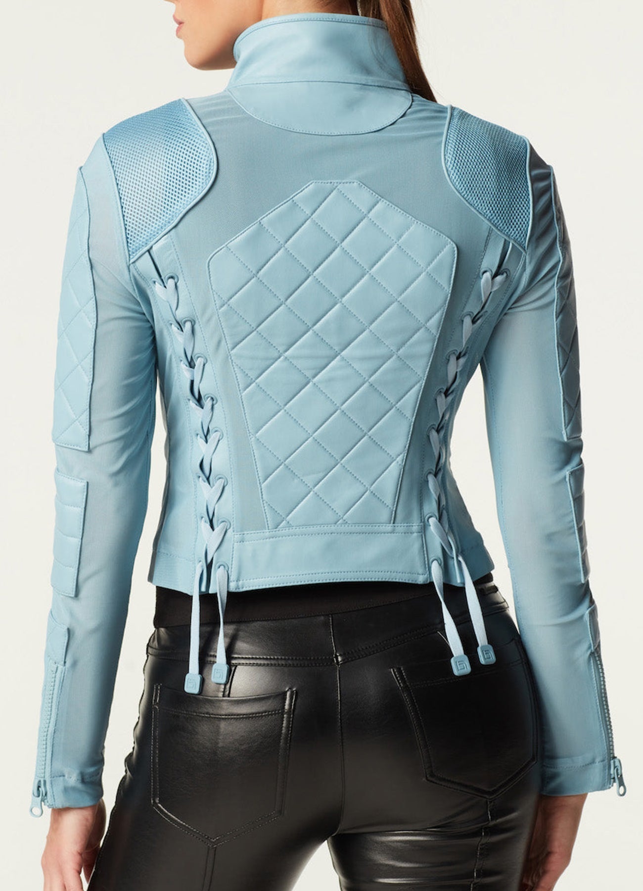 Women's Baby Blue Biker Leather Jacket