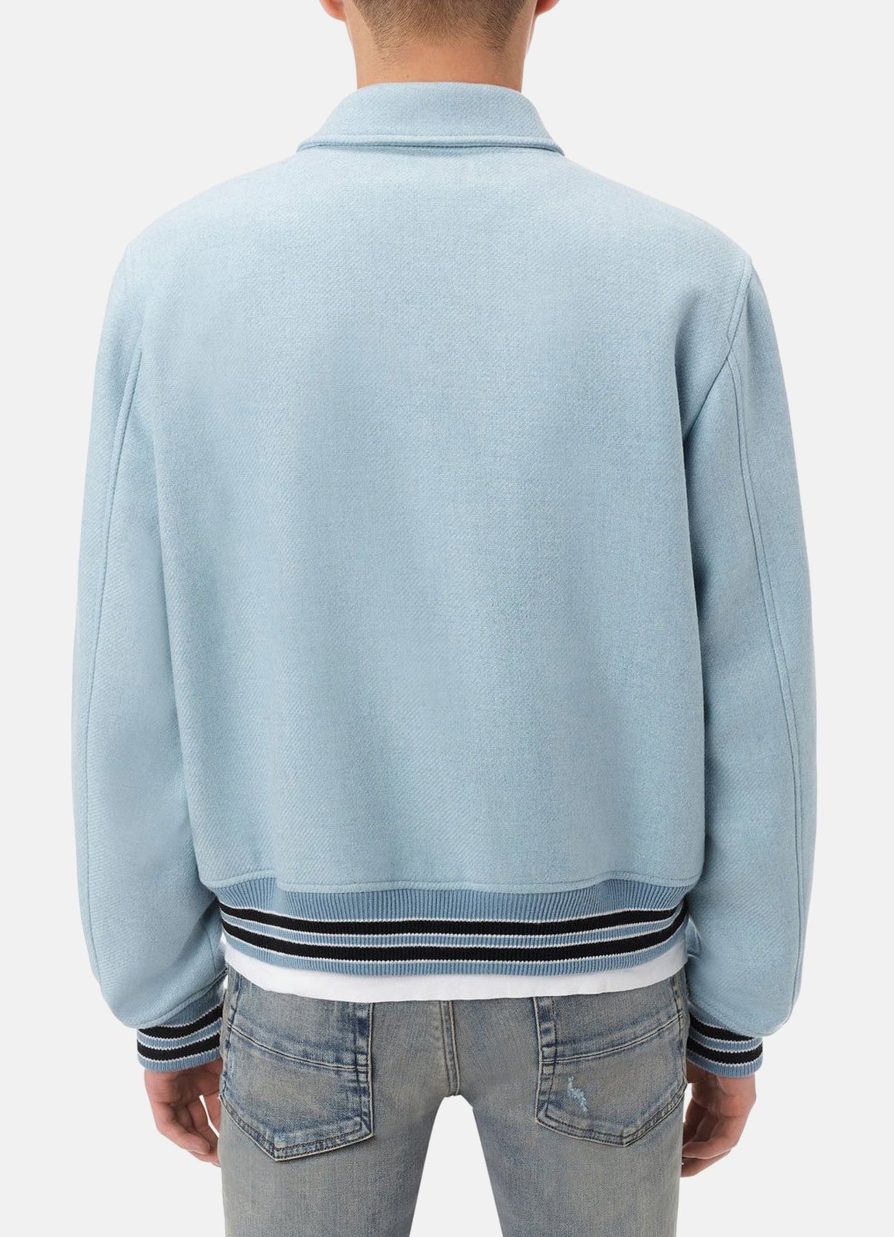 Men's Baby Blue Bone Design Varsity Jacket