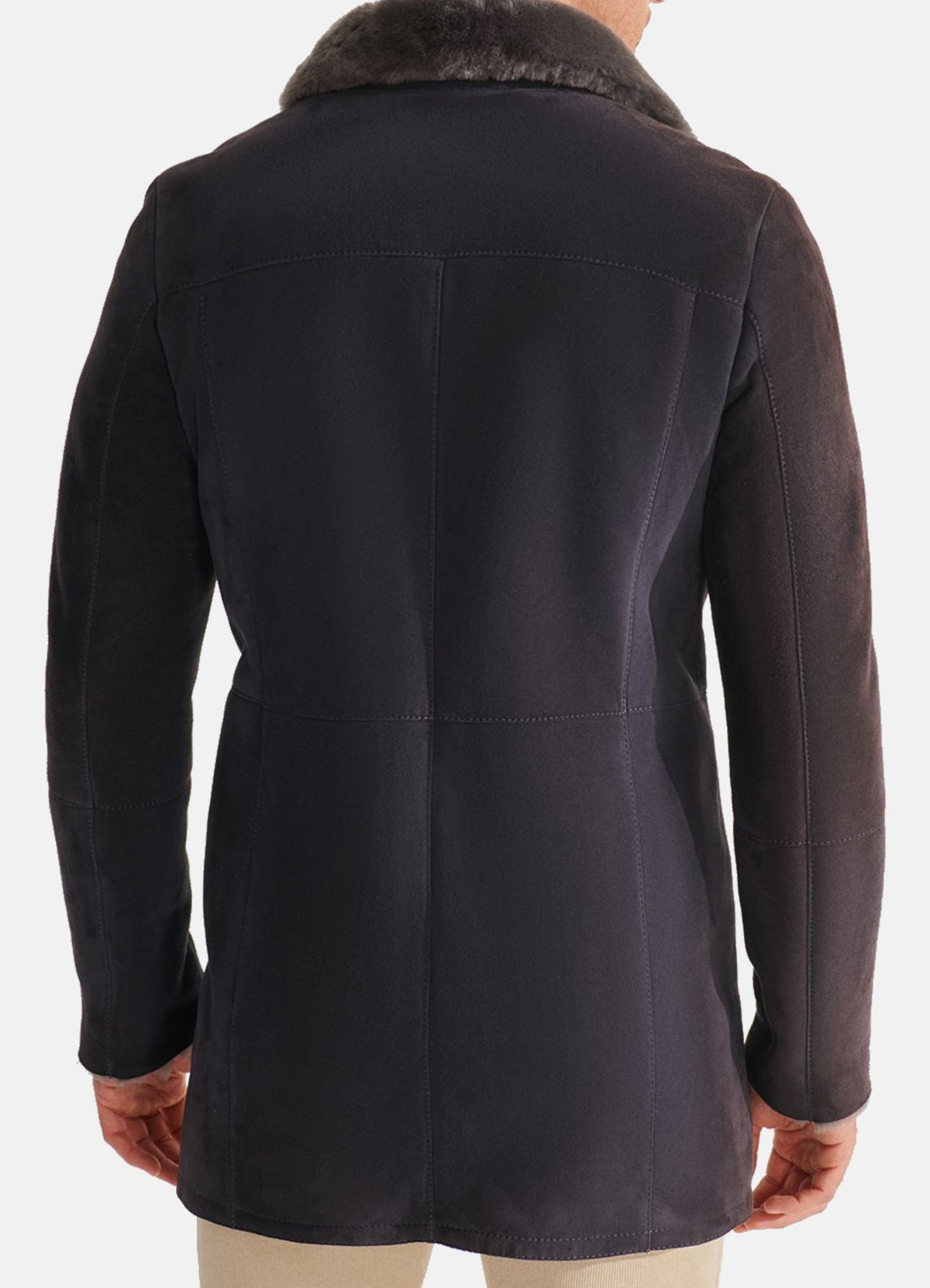 Men's Navy Blue Shearling Leather Coat