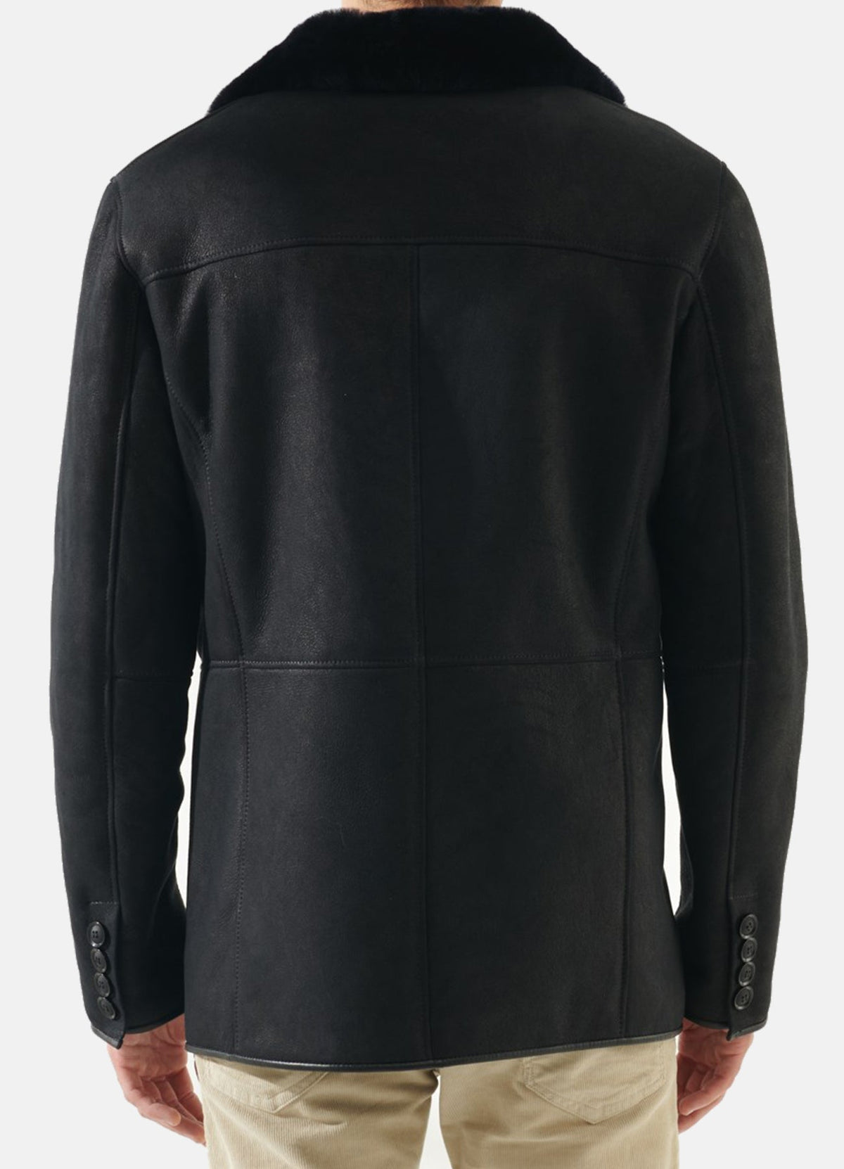Men's Matt Black Shearling Leather Coat