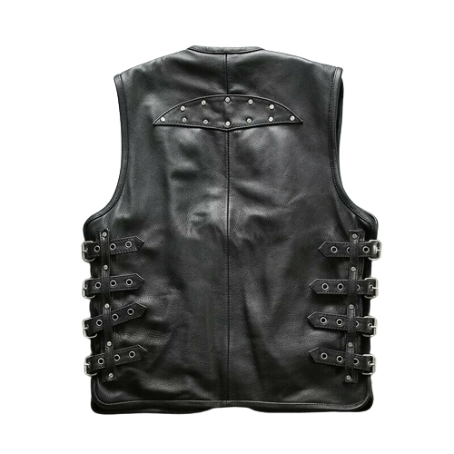 Men's Cargo Style Biker Cowhide Leather Vest Jacket