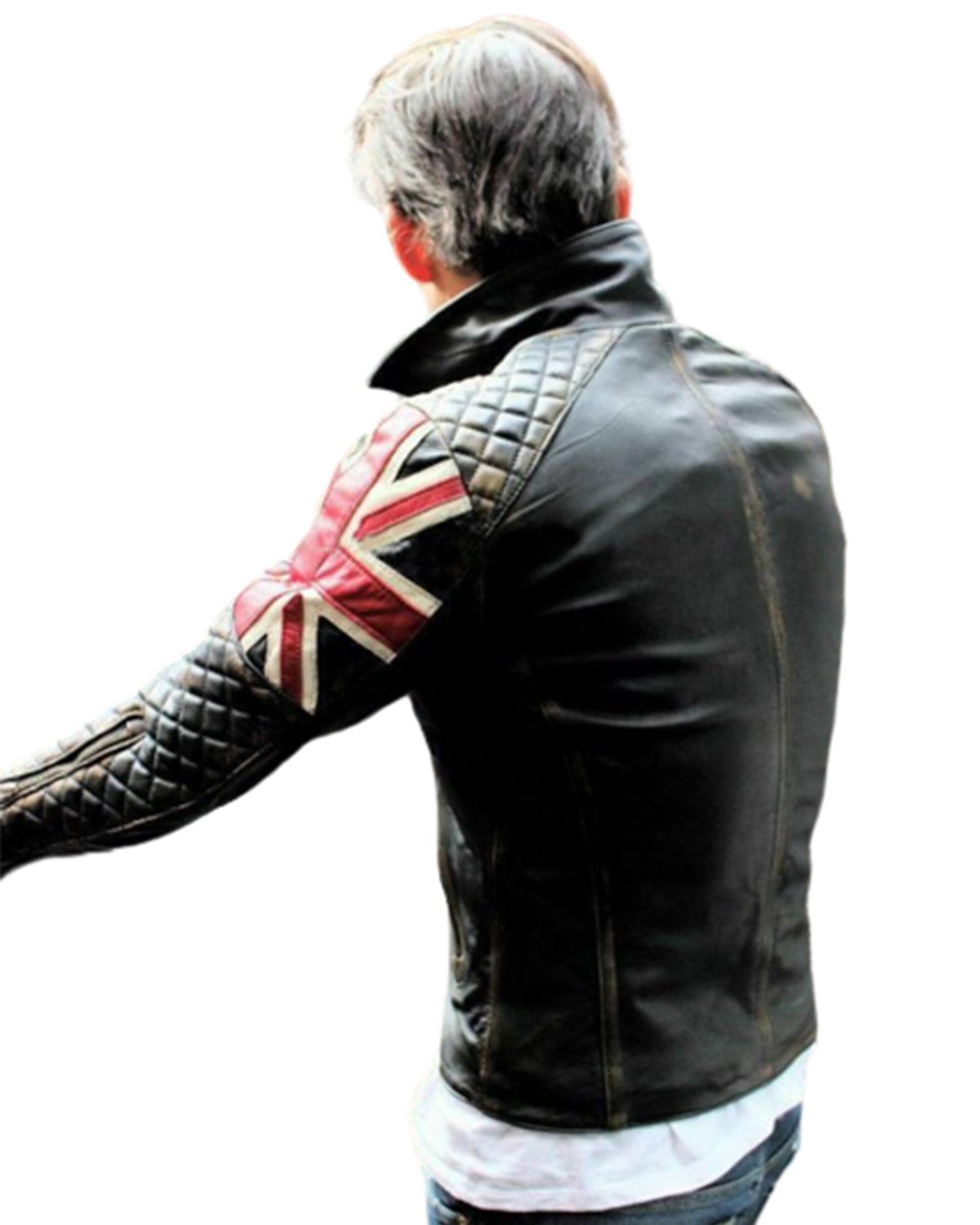 Men's UK Flag Vintage Motorcycle Cafe Racer Retro Distressed Jacket