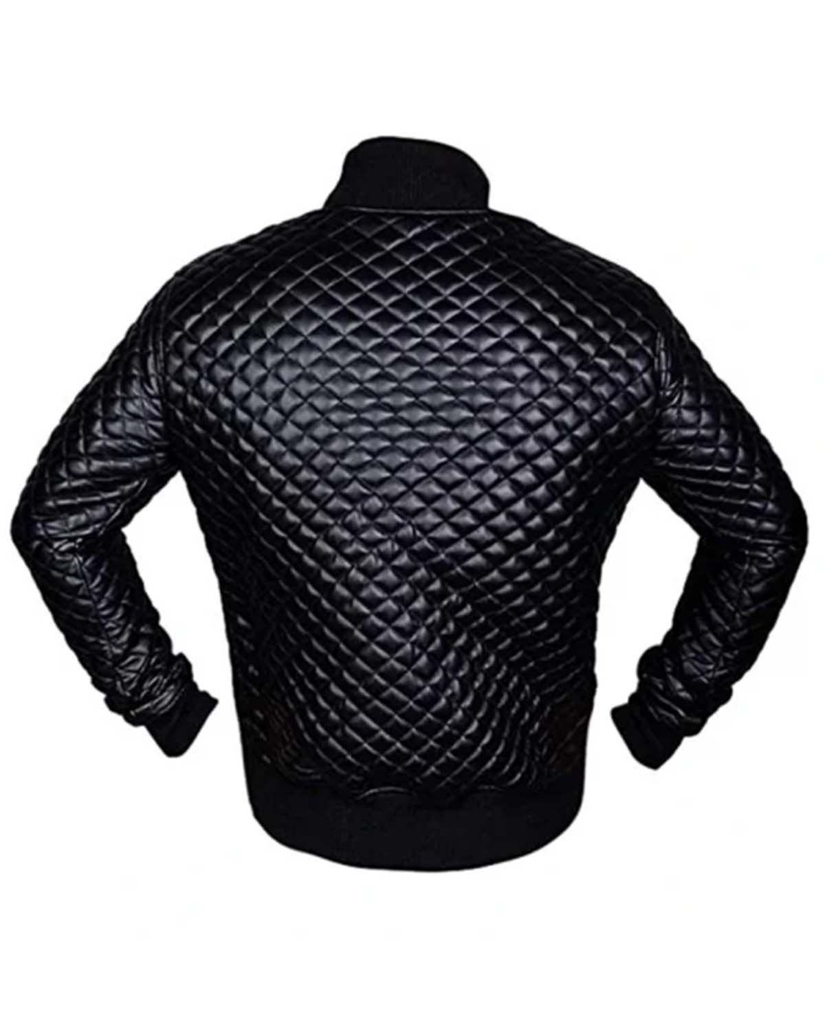 Men's Diamond Quilted Black Motorcycle Bomber Jacket