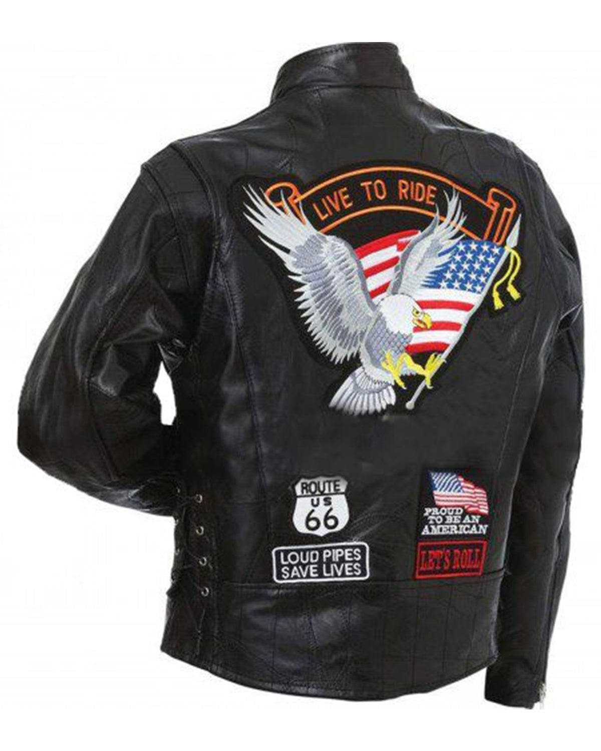 American Eagle Logo Live to Ride Motorcycle Rider Black Leather Jacket