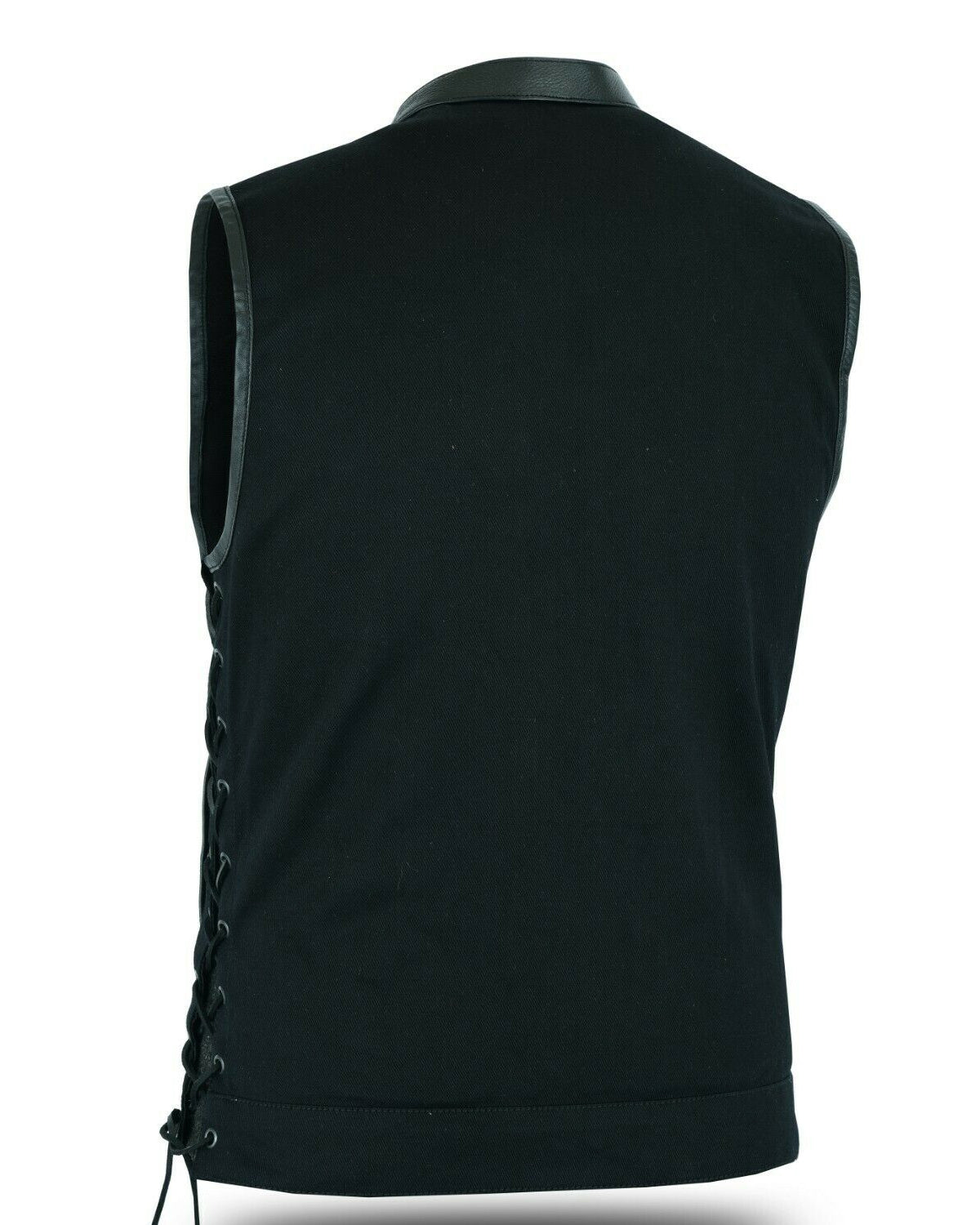 Men's Biker Denim Black Vest with Dual inside Gun Pockets