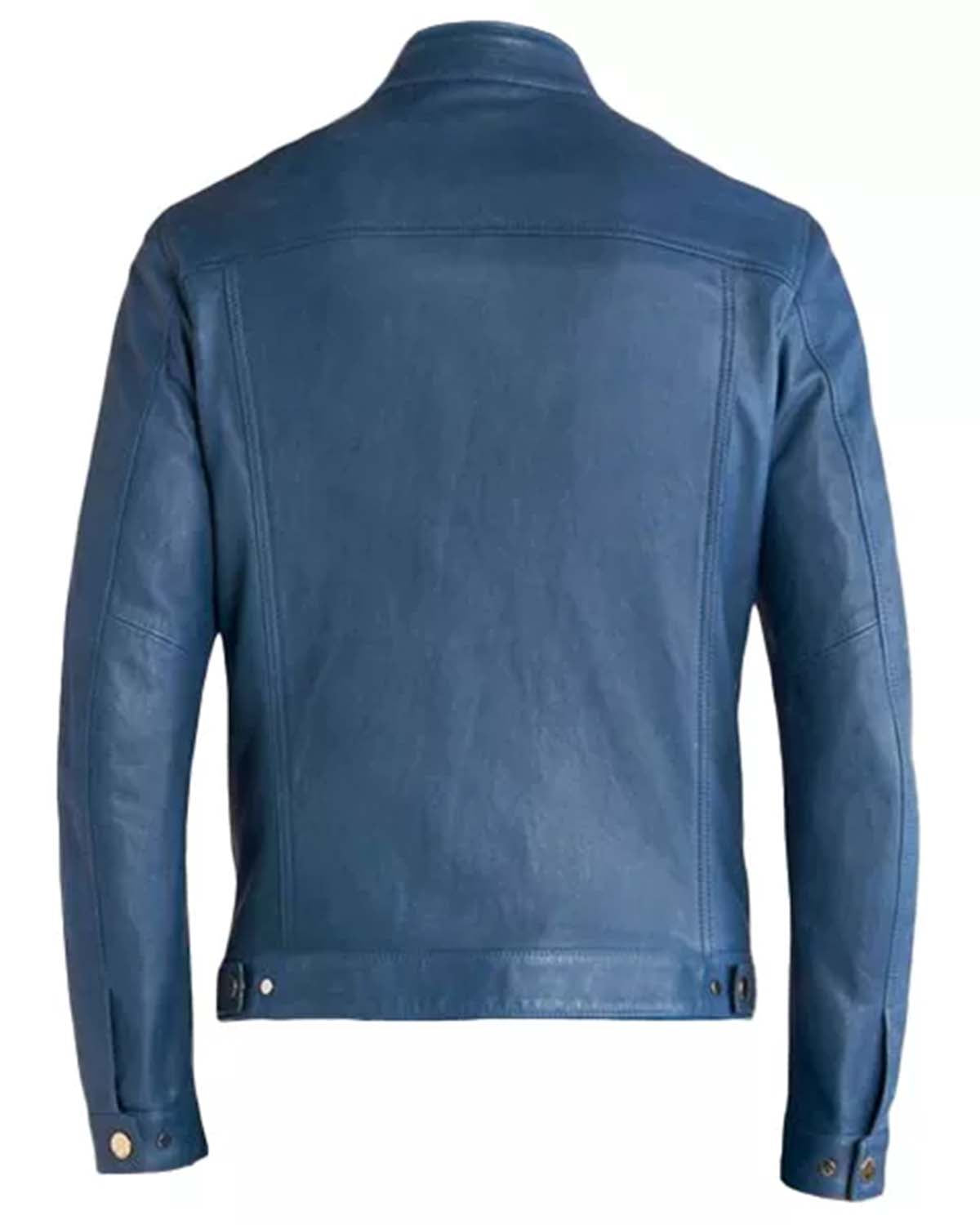 Men's Blue Cafe Racer Leather Jacket