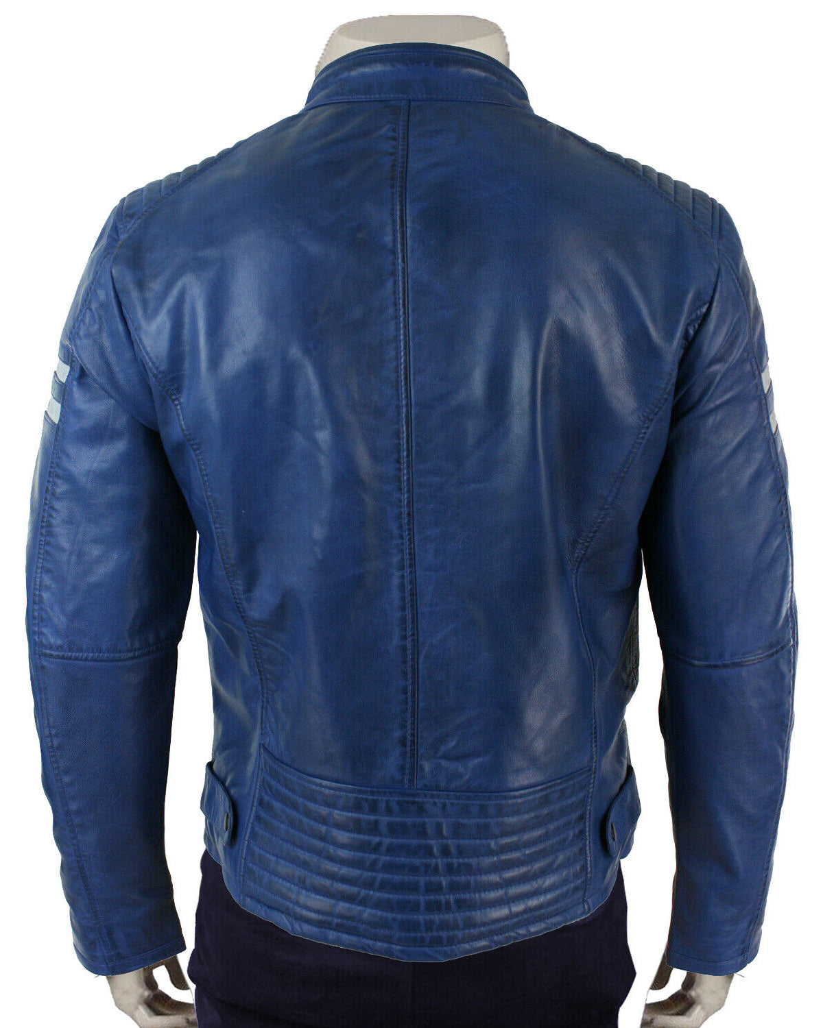 Men's Cafe Racer Blue biker jacket Leather Motorcycle Jackets