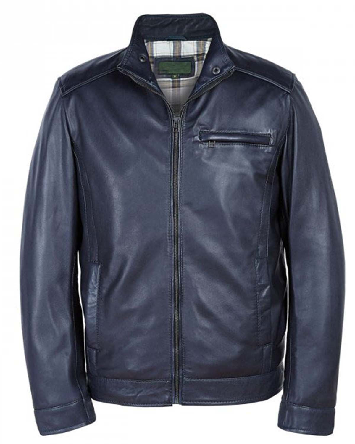 Men's Navy Blue Leather Jacket