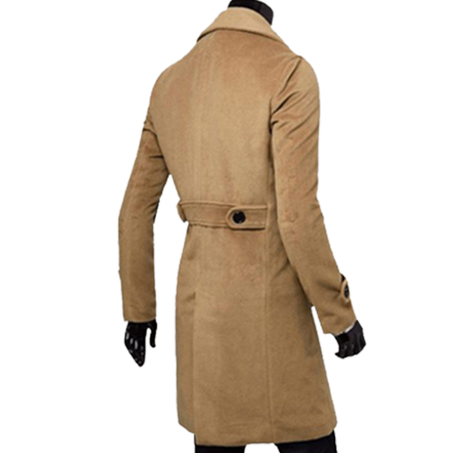 Men's Double Wool Blend Trench Brown Coat