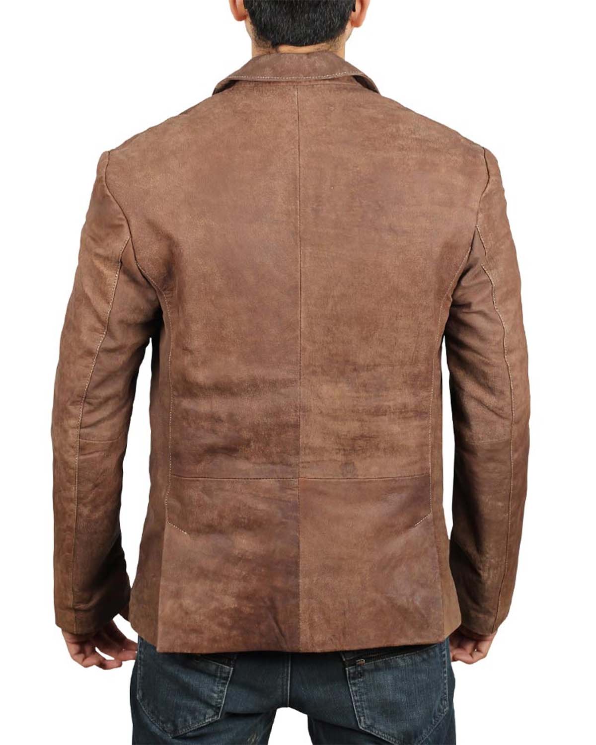Men's Brown Leather Blazer Jacket